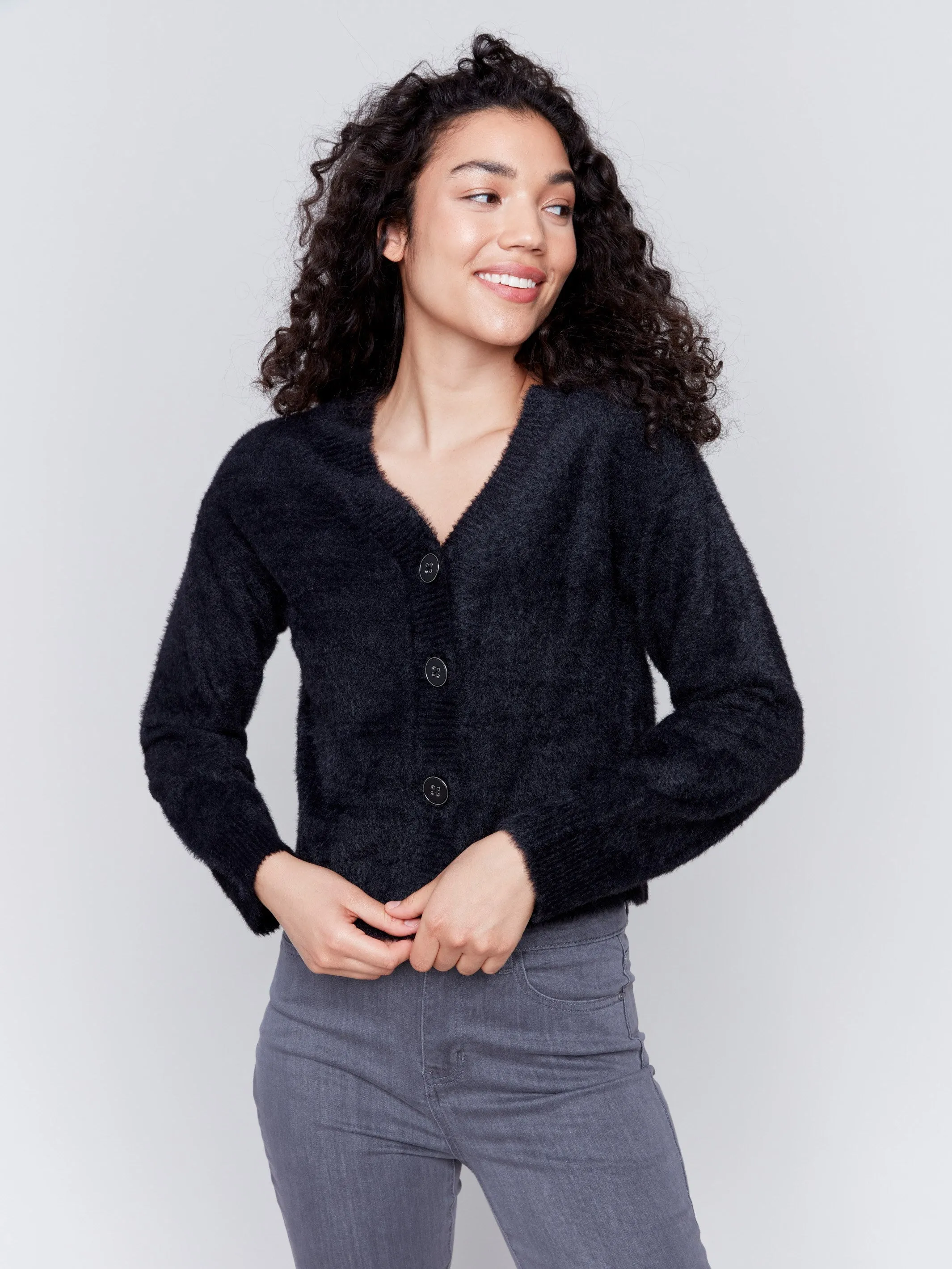 Fuzzy Knit Cardigan - Black sold by Charlie B