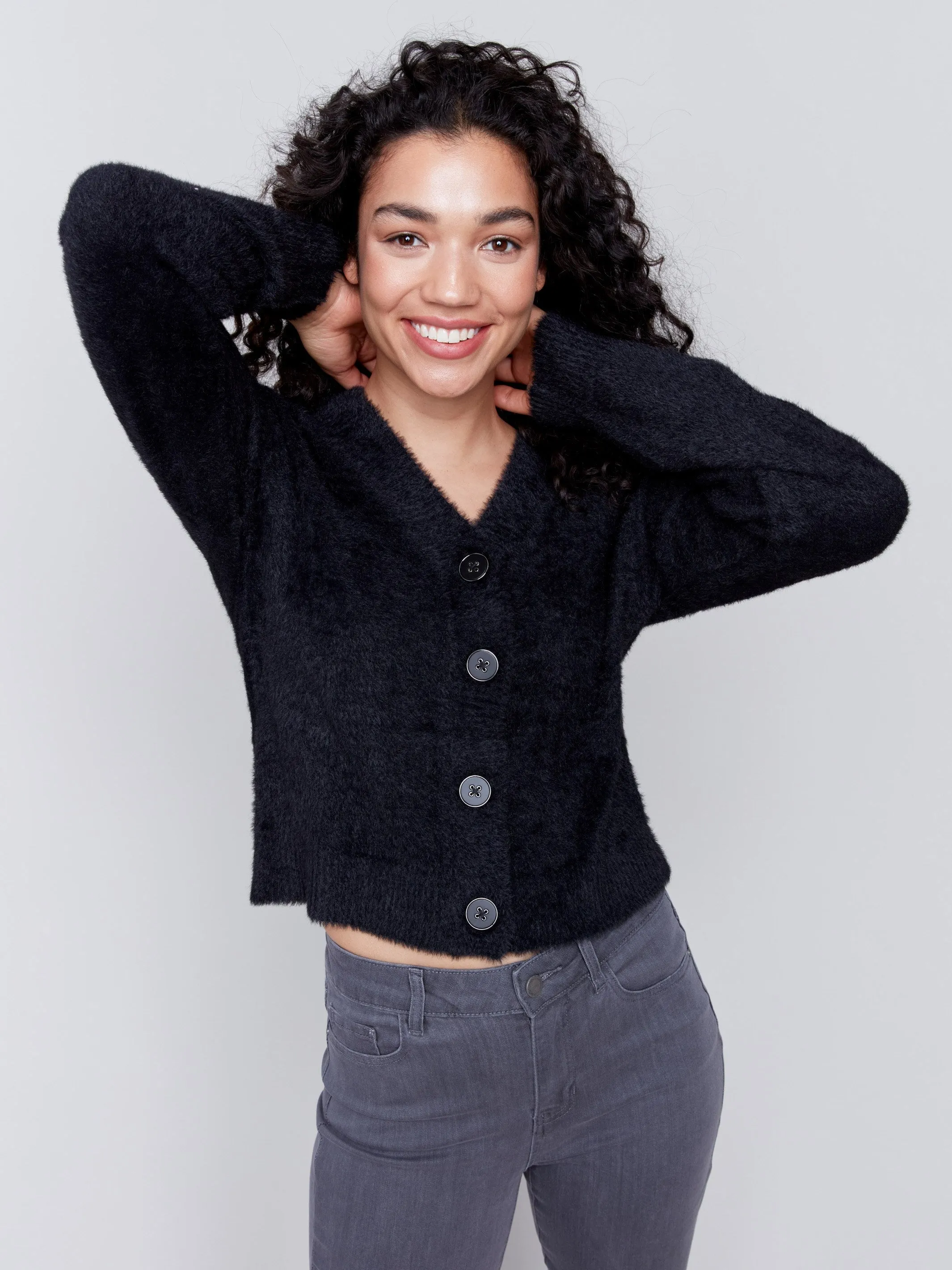 Fuzzy Knit Cardigan - Black sold by Charlie B product image thumbnail 2