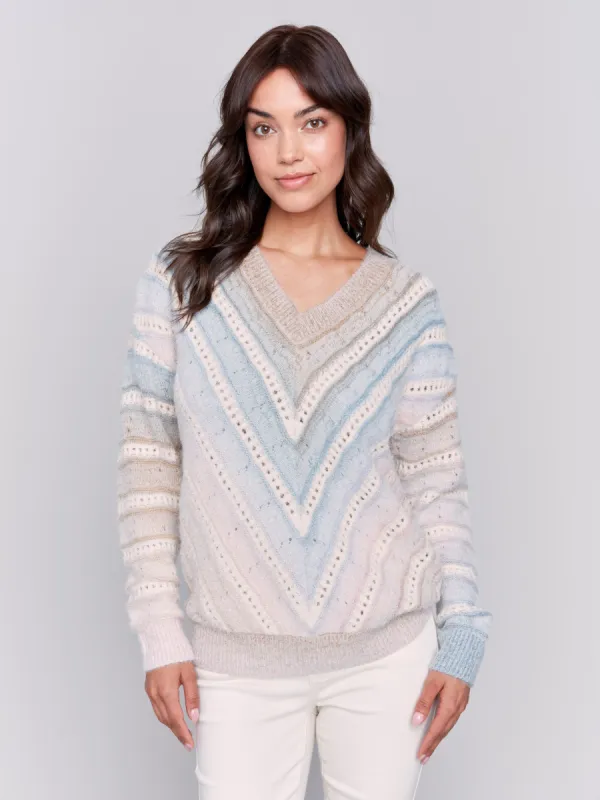 Ombre Chevron Knit Sweater - Frost sold by Charlie B