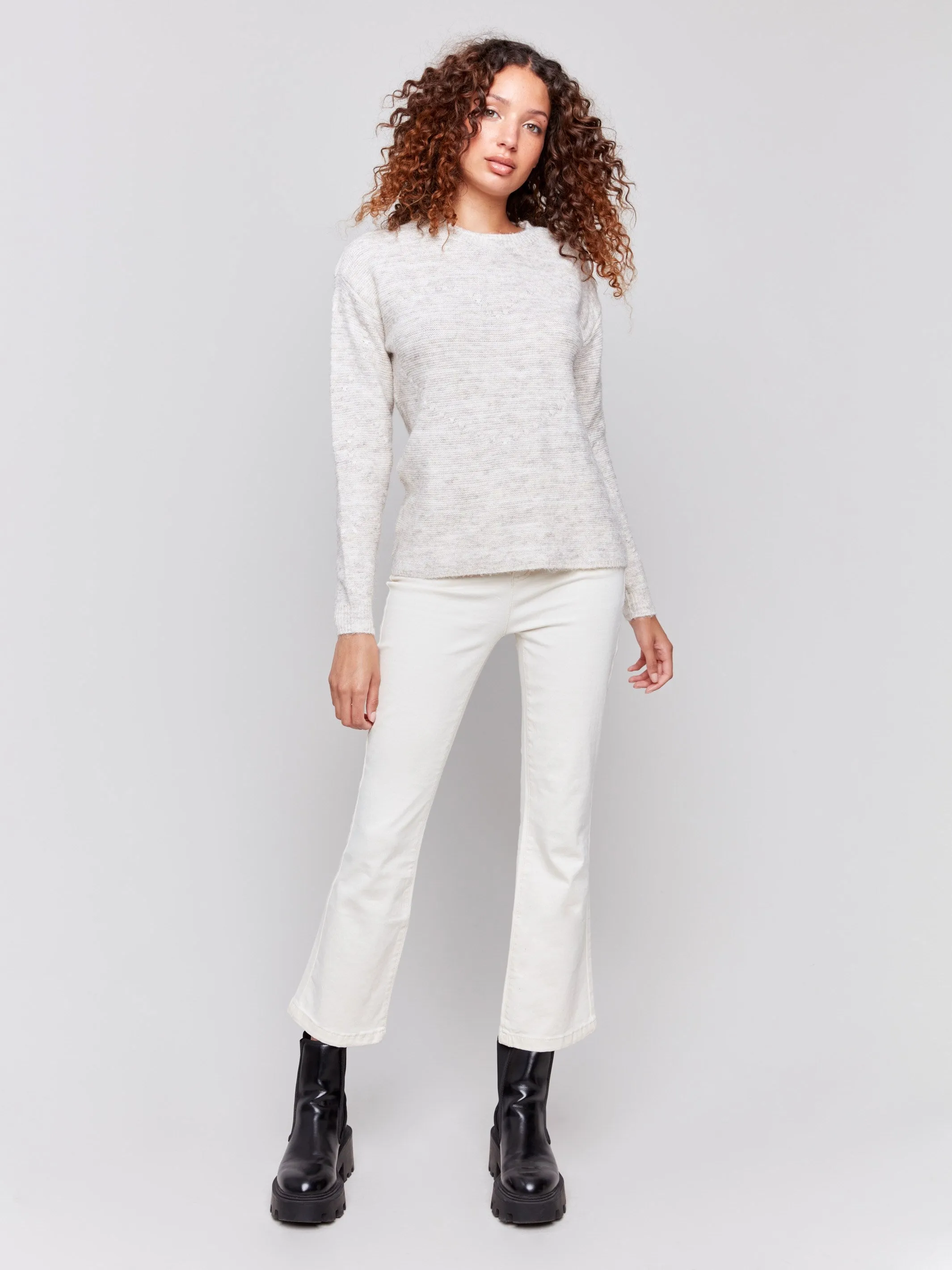 Space Dye Knit Sweater with Drop Shoulders - Ecru sold by Charlie B product image thumbnail 2