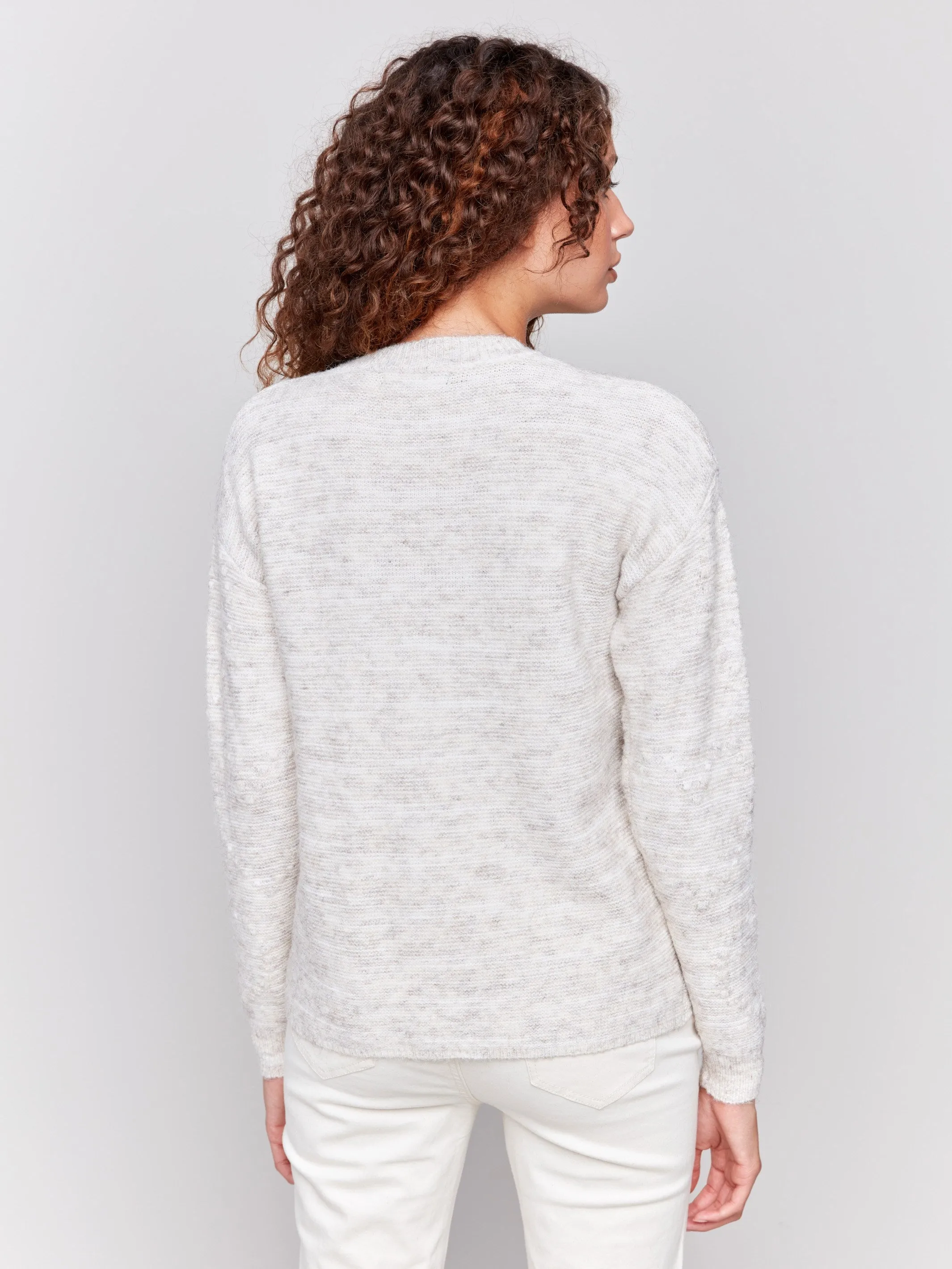 Space Dye Knit Sweater with Drop Shoulders - Ecru sold by Charlie B product image thumbnail 3