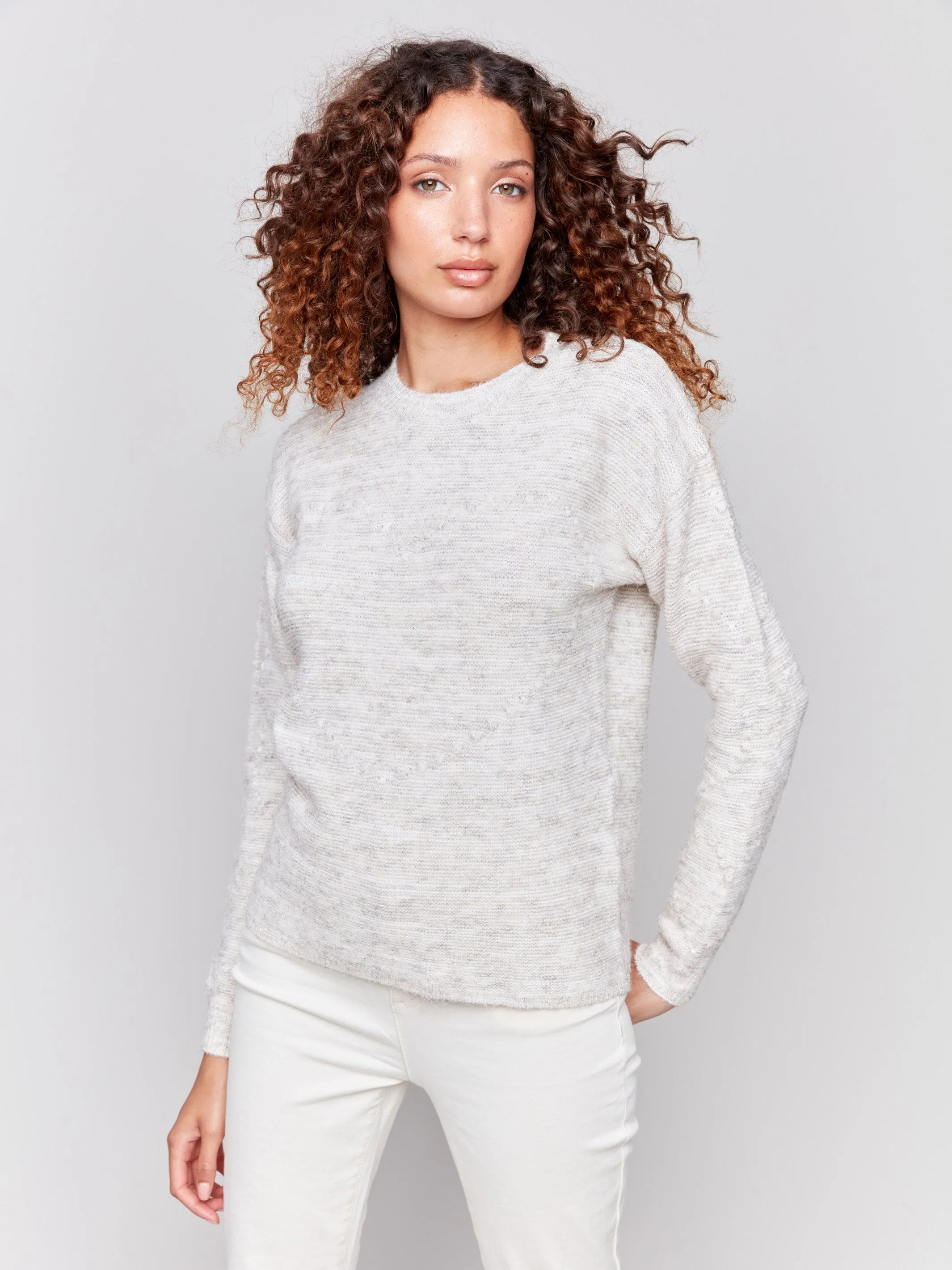 Space Dye Knit Sweater with Drop Shoulders - Ecru sold by Charlie B product image thumbnail 4