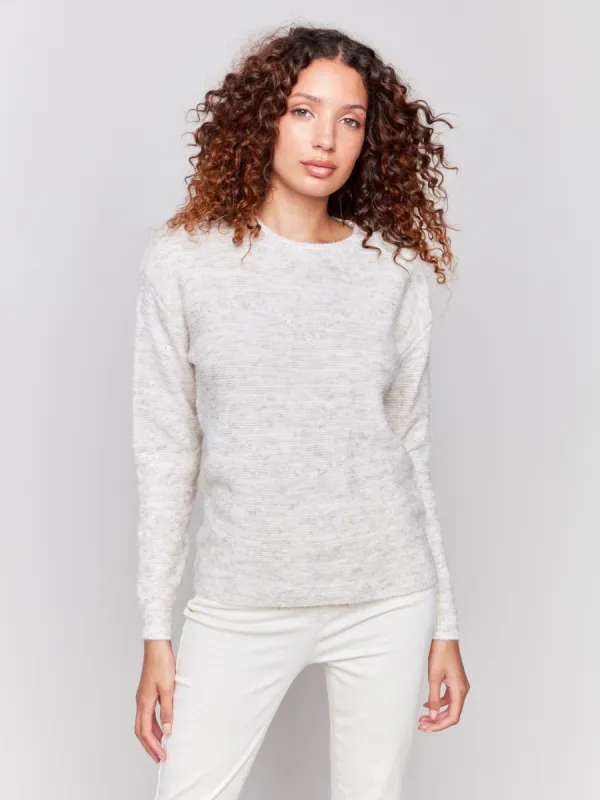 Space Dye Knit Sweater with Drop Shoulders - Ecru sold by Charlie B