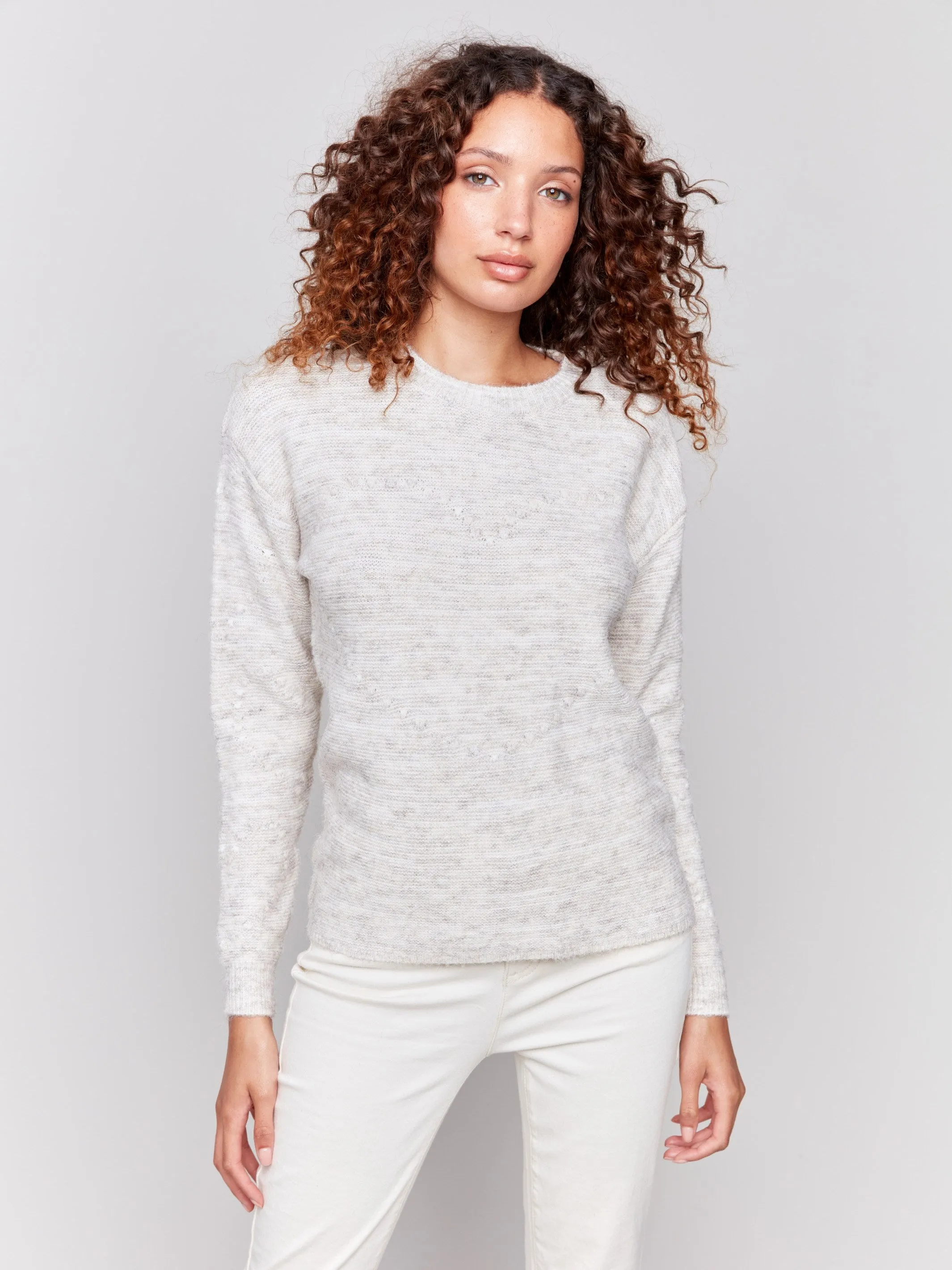Space Dye Knit Sweater with Drop Shoulders - Ecru sold by Charlie B