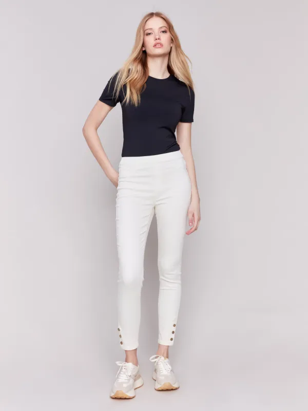 Pull-On Twill Pants With Snap Button Hem - Natural sold by Charlie B