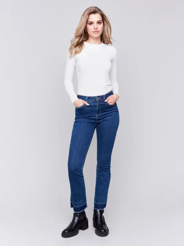 Ombre Hem Flare Jeans with Studs - Indigo sold by Charlie B