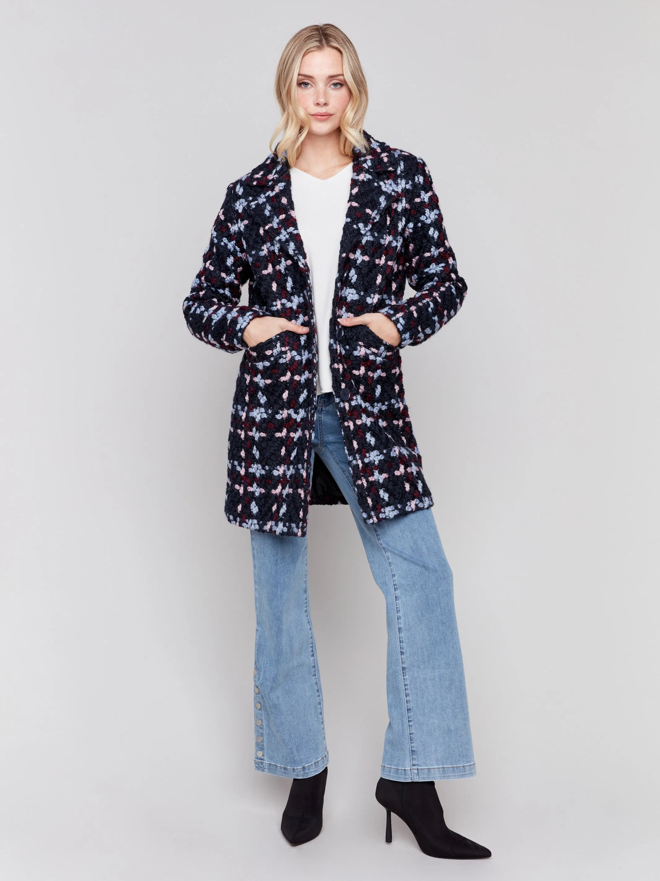 Straight Cut Bouclé Knit Coat - Pastel sold by Charlie B product image thumbnail 2