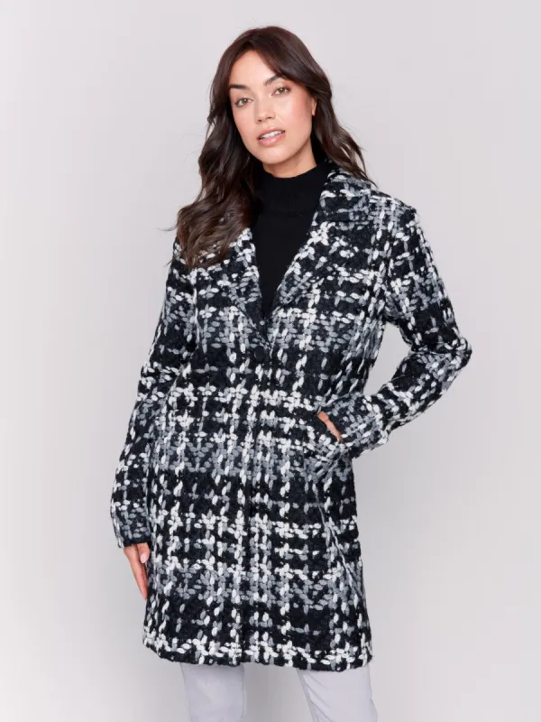 Straight Cut Bouclé Knit Coat - Black & White sold by Charlie B