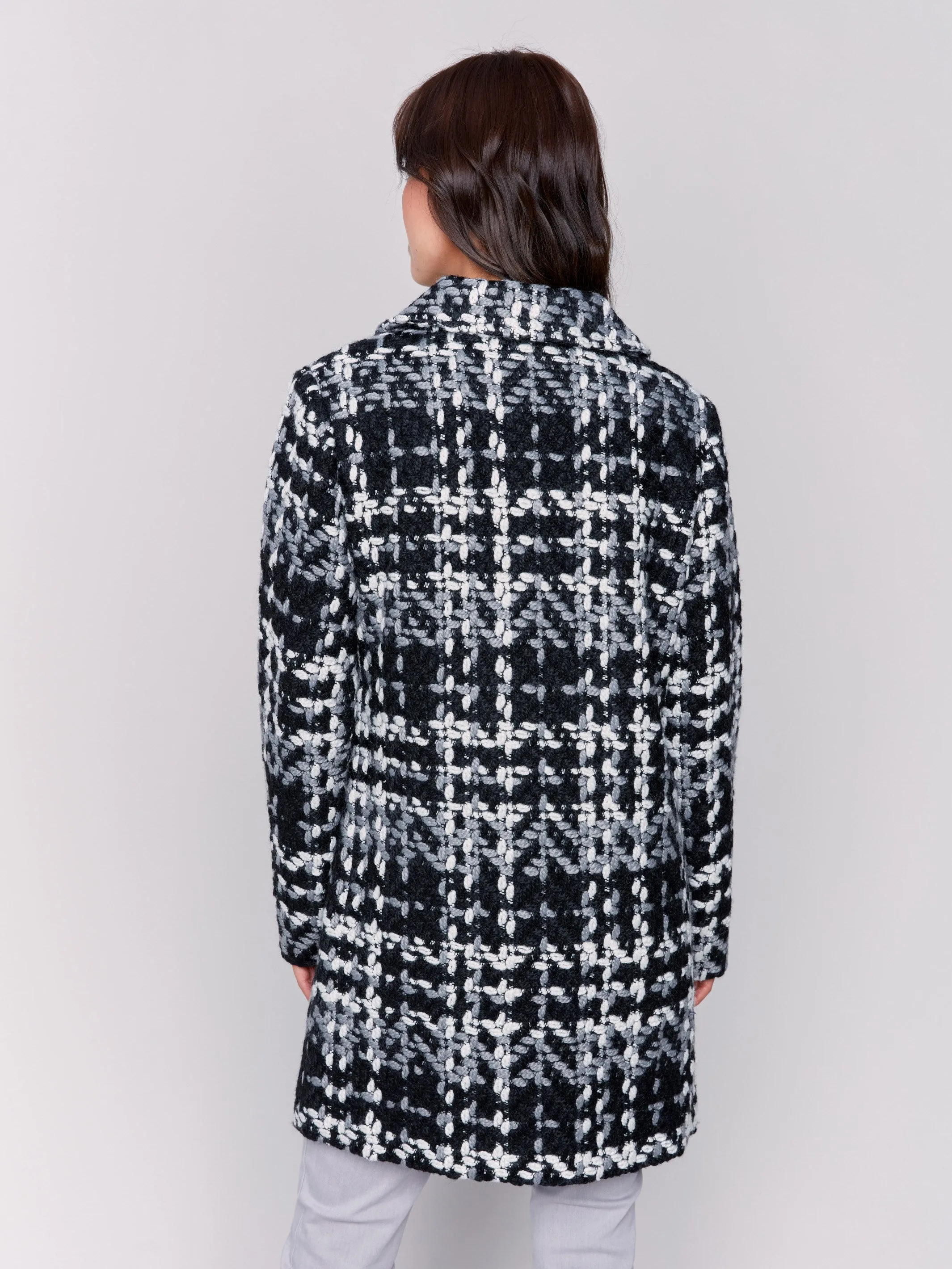 Straight Cut Bouclé Knit Coat - Black & White sold by Charlie B product image thumbnail 4
