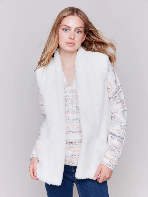Short Faux Fur Vest - Ecru sold by Charlie B