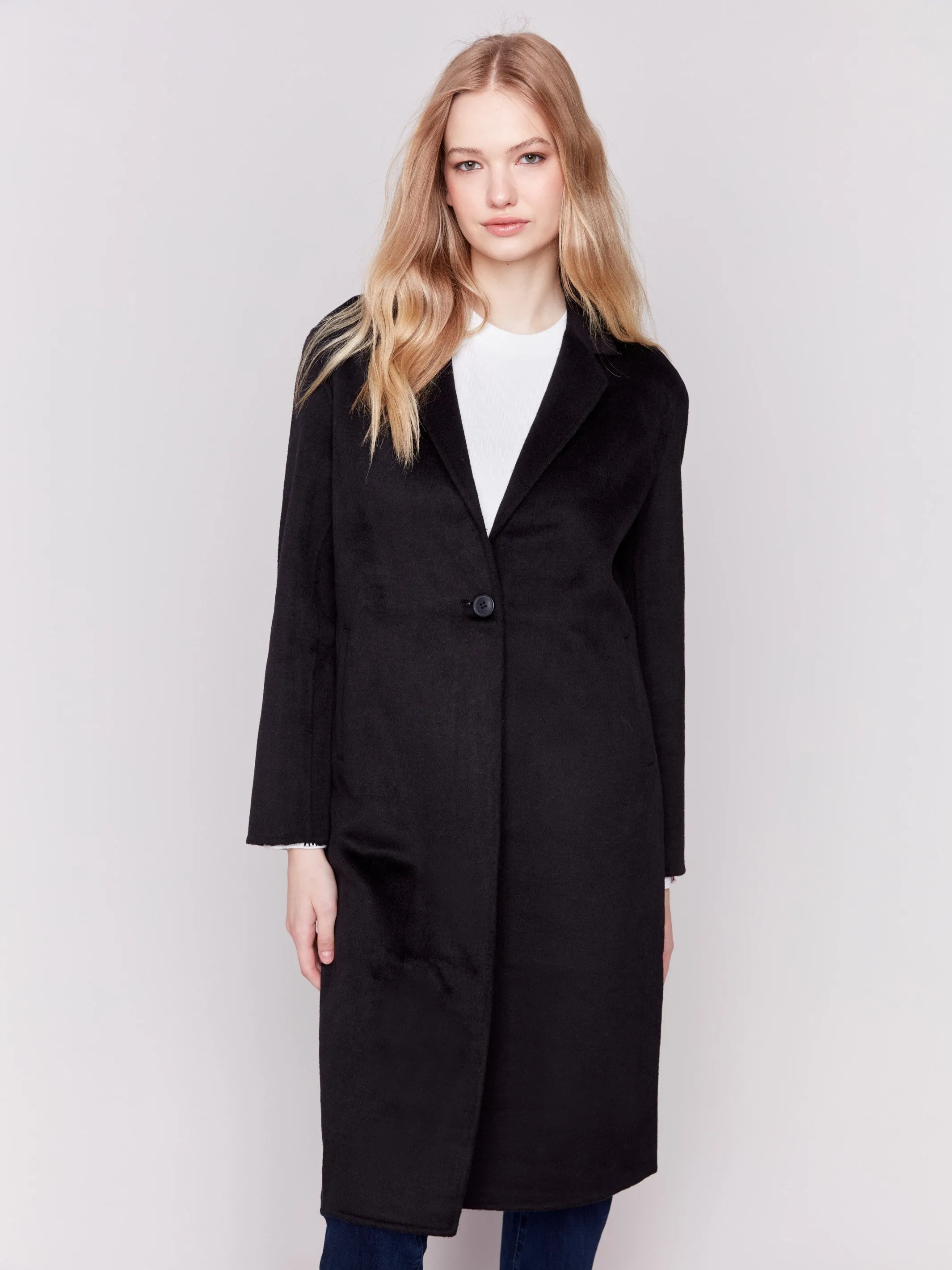 Long Double-Faced Wool Coat - Black sold by Charlie B