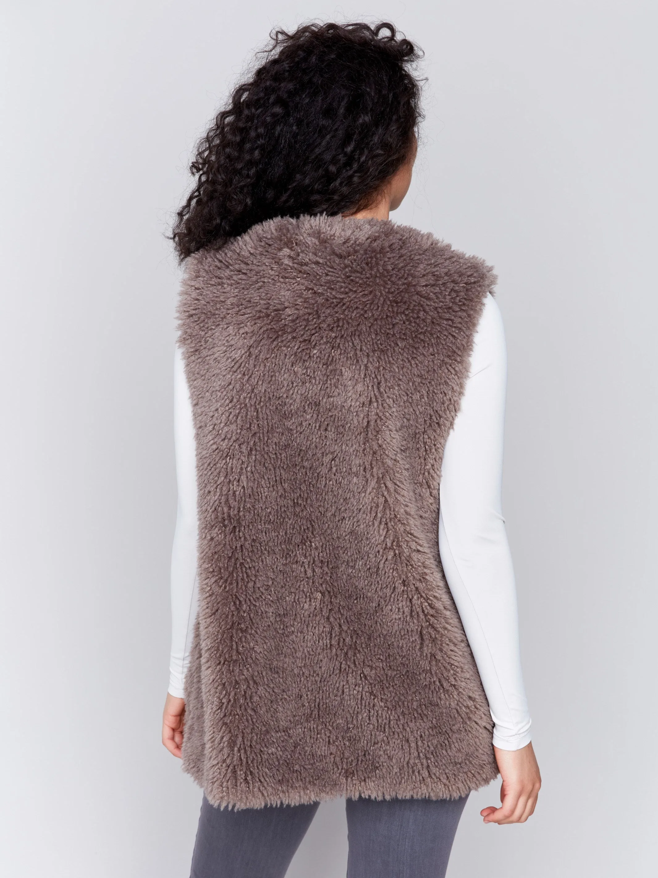 Long Faux Fur Vest - Taupe sold by Charlie B product image thumbnail 4