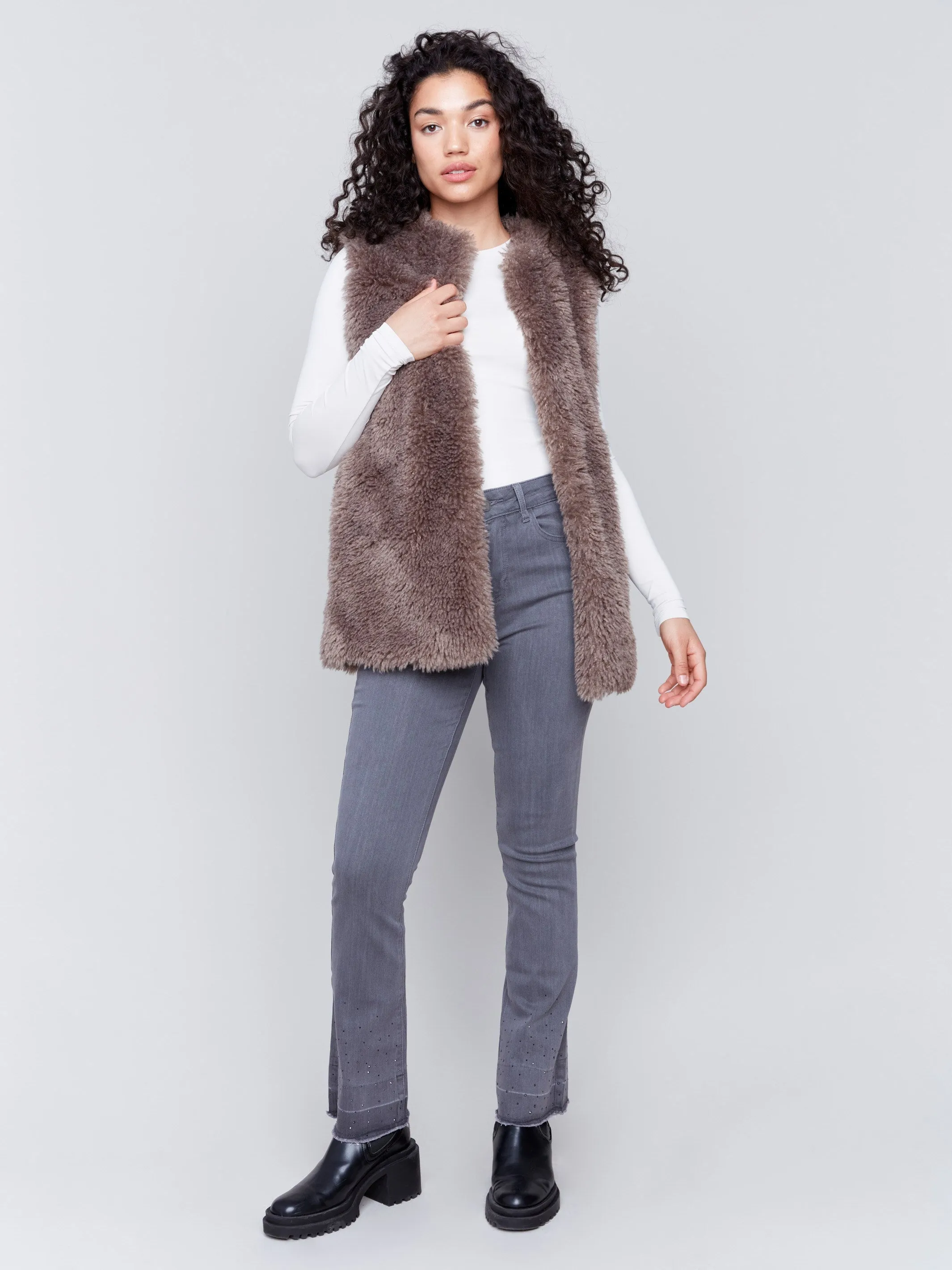 Long Faux Fur Vest - Taupe sold by Charlie B product image thumbnail 2