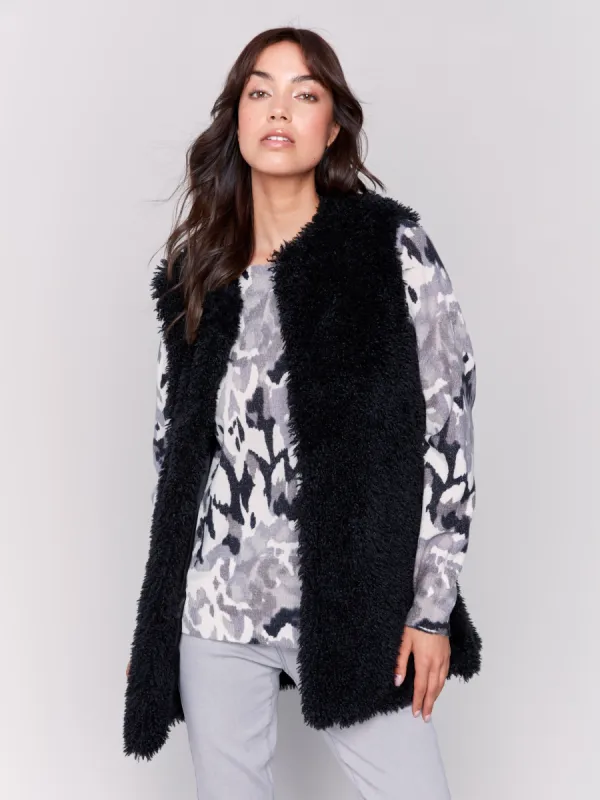 Long Faux Fur Vest - Black sold by Charlie B