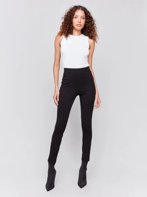 Pull-On Ponte Pants with Slit Detail - Black sold by Charlie B