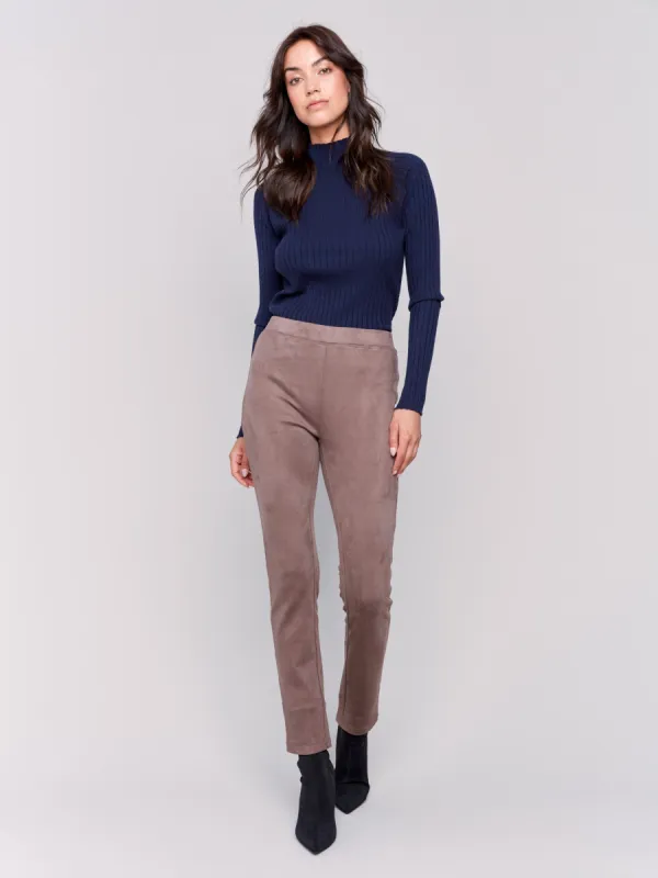 Pull-On Faux Suede Pants - Taupe sold by Charlie B