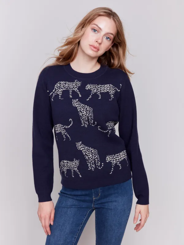 Animal Print Jacquard Knit Sweater - Cheetah sold by Charlie B