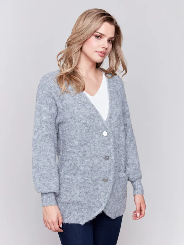 Boucle Knit Cardigan - Grey sold by Charlie B
