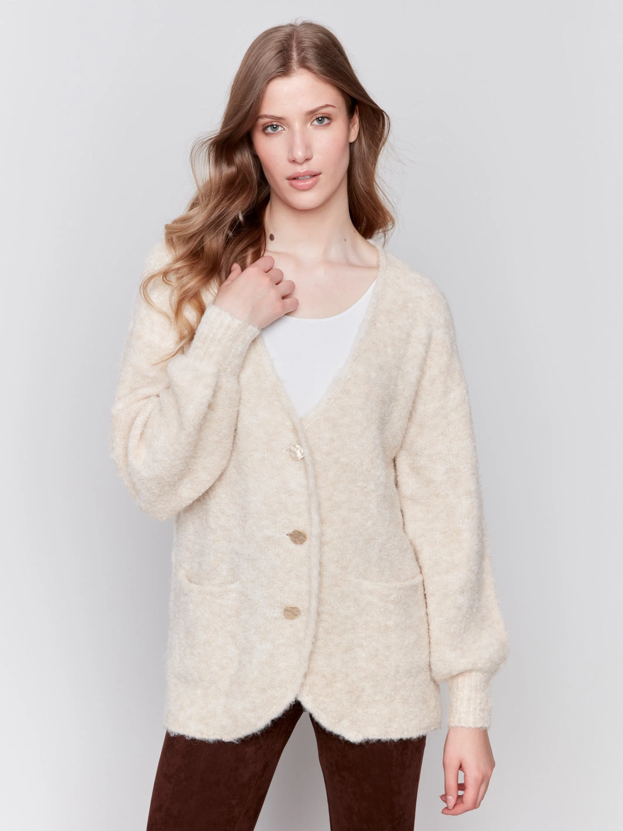 Boucle Knit Cardigan - Beige sold by Charlie B