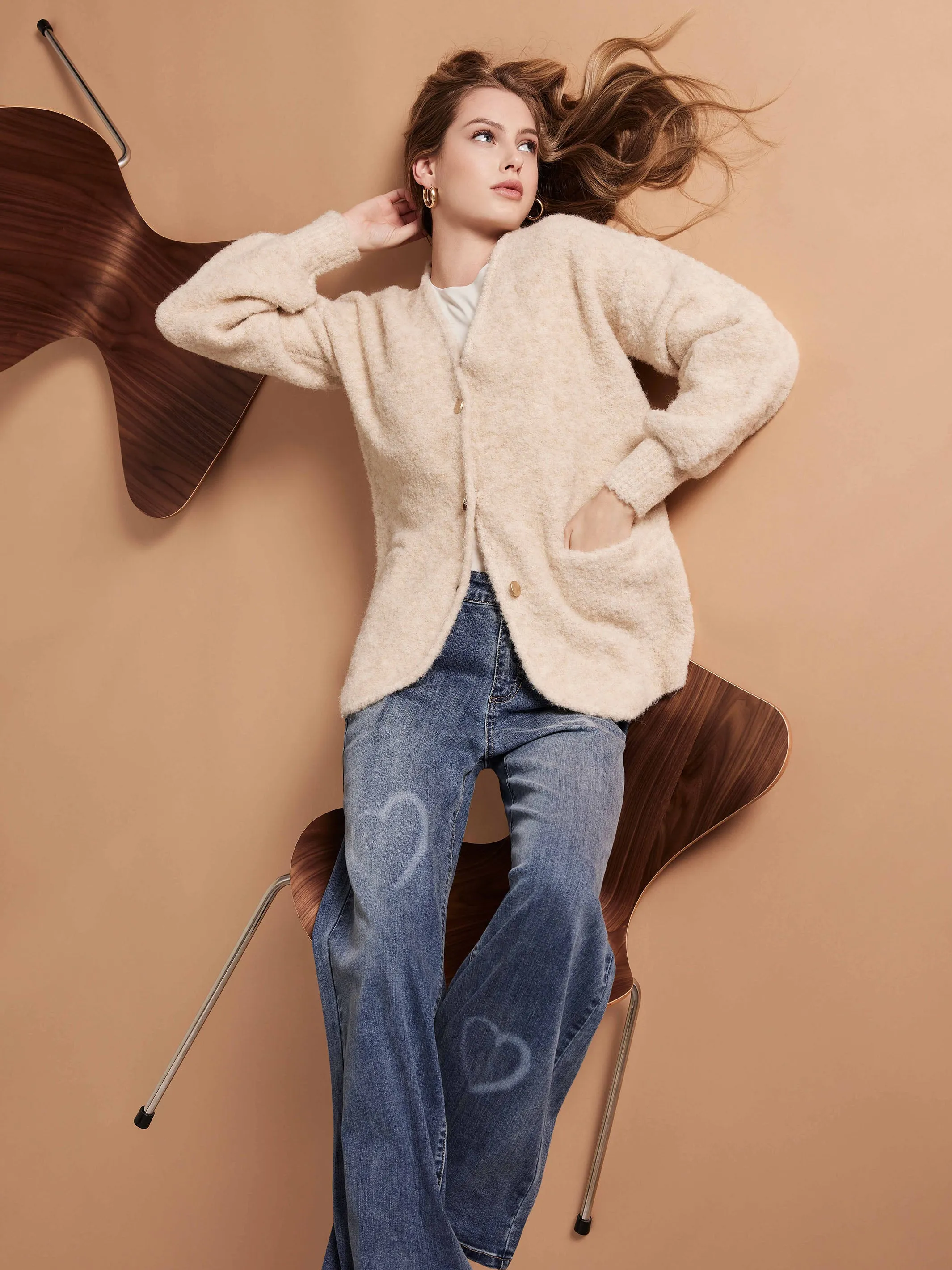 Boucle Knit Cardigan - Beige sold by Charlie B product image thumbnail 5