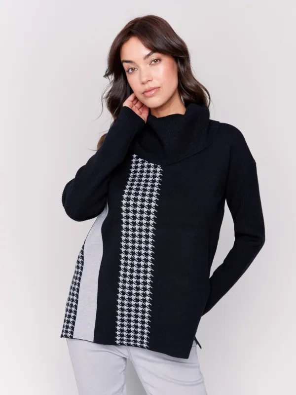 Houndstooth Stripe Cowl Neck Sweater - Black sold by Charlie B