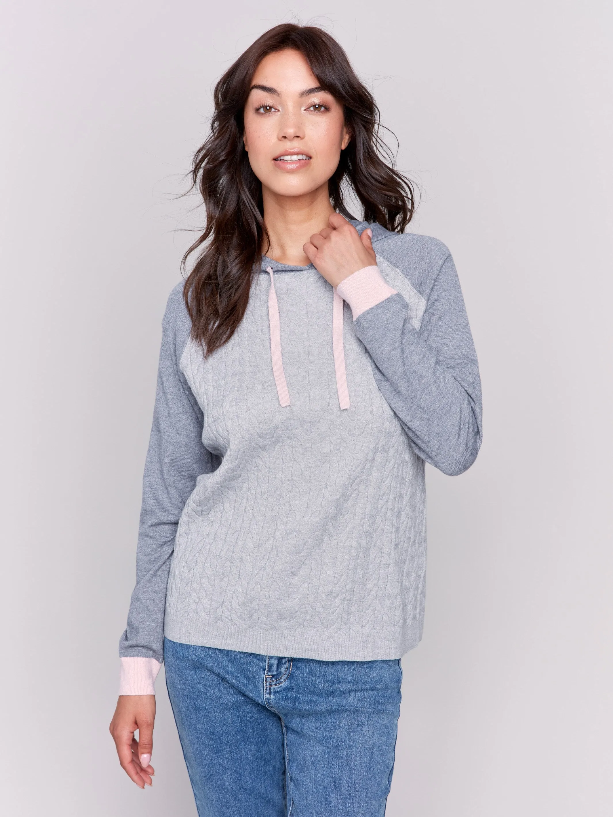 Two-Toned Hoodie Sweater - Grey - H-Grey sold by Charlie B product image thumbnail 5