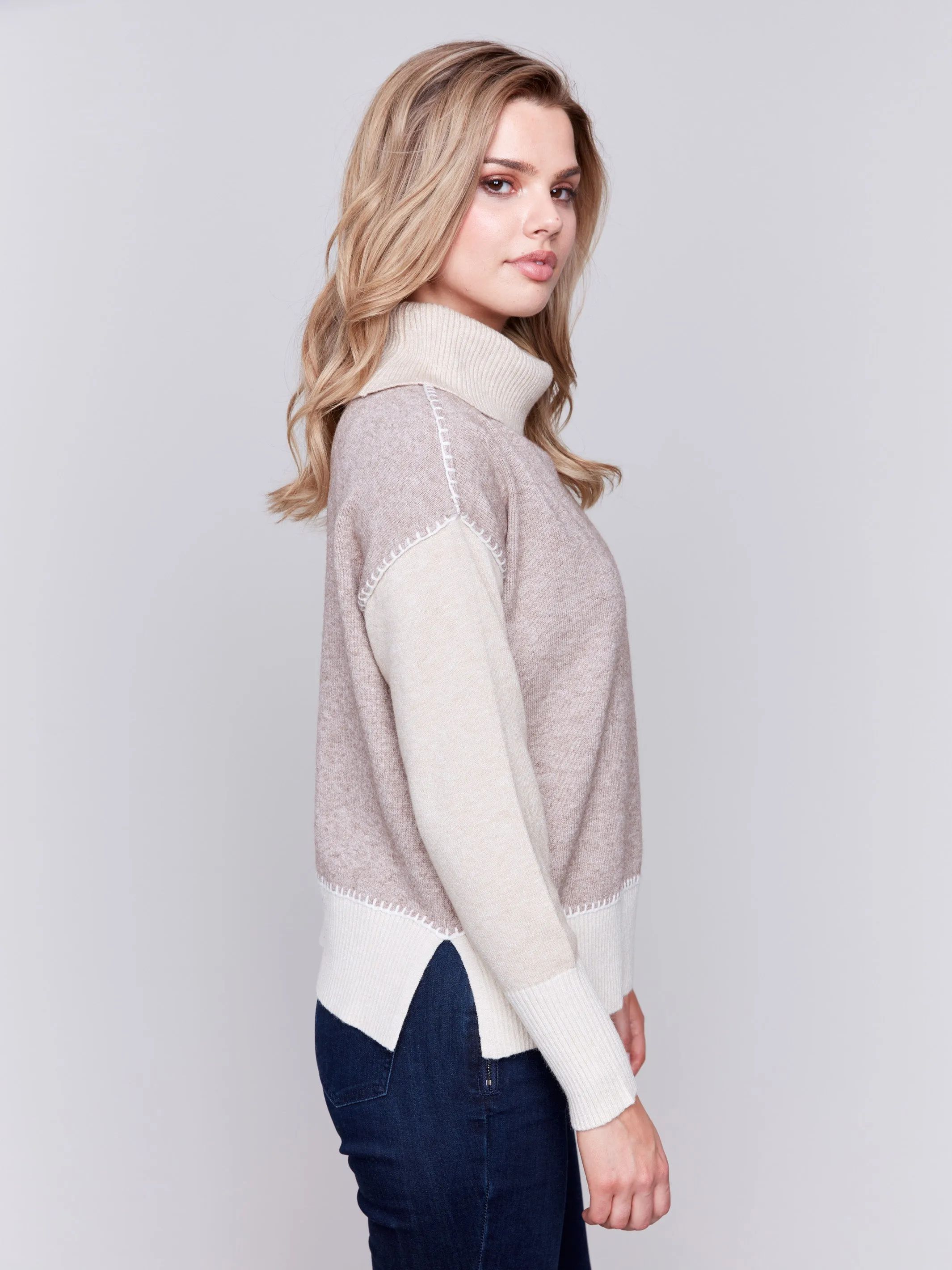 Color Block Turtleneck Sweater - Beige sold by Charlie B product image thumbnail 2