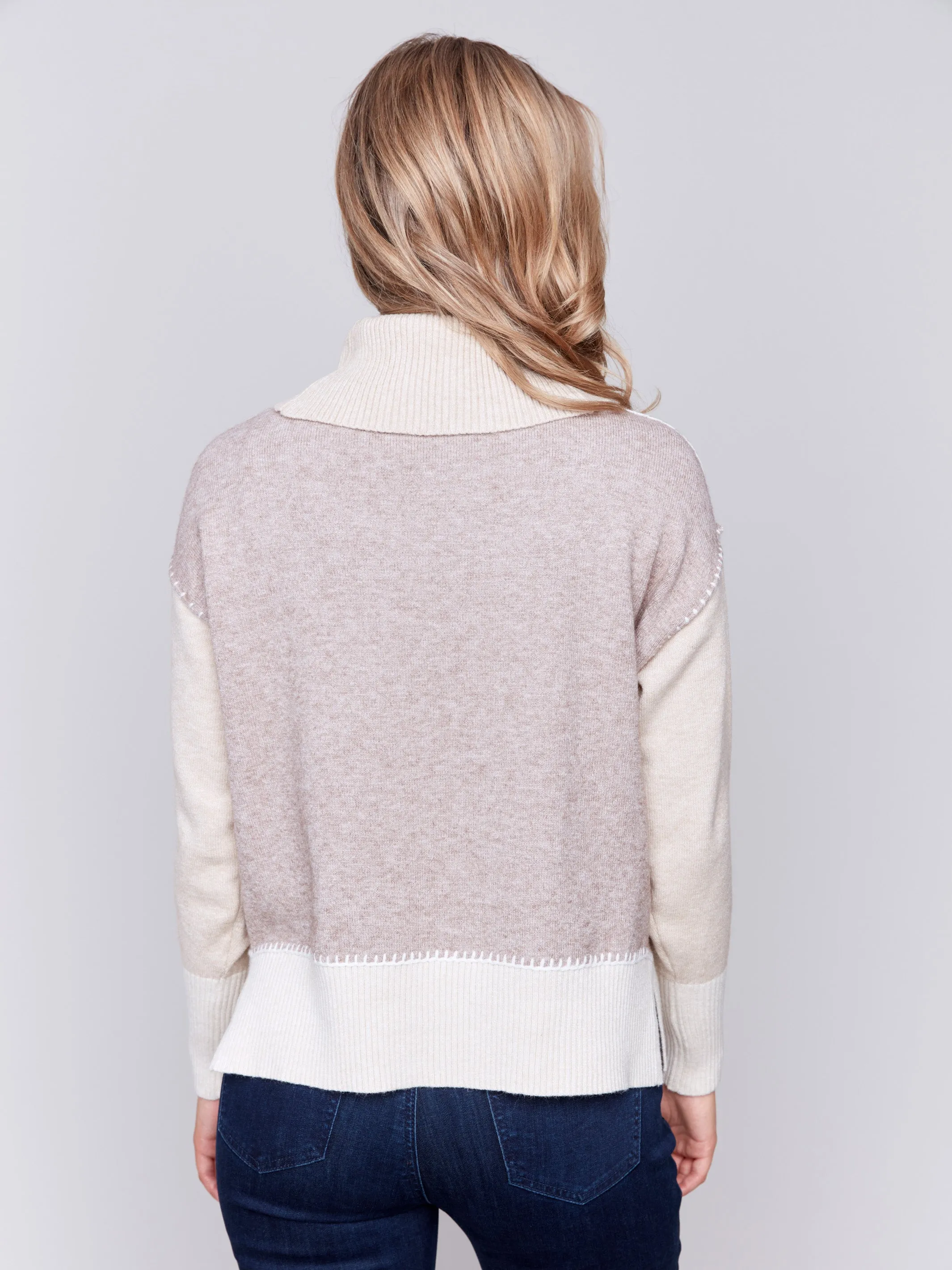 Color Block Turtleneck Sweater - Beige sold by Charlie B product image thumbnail 4