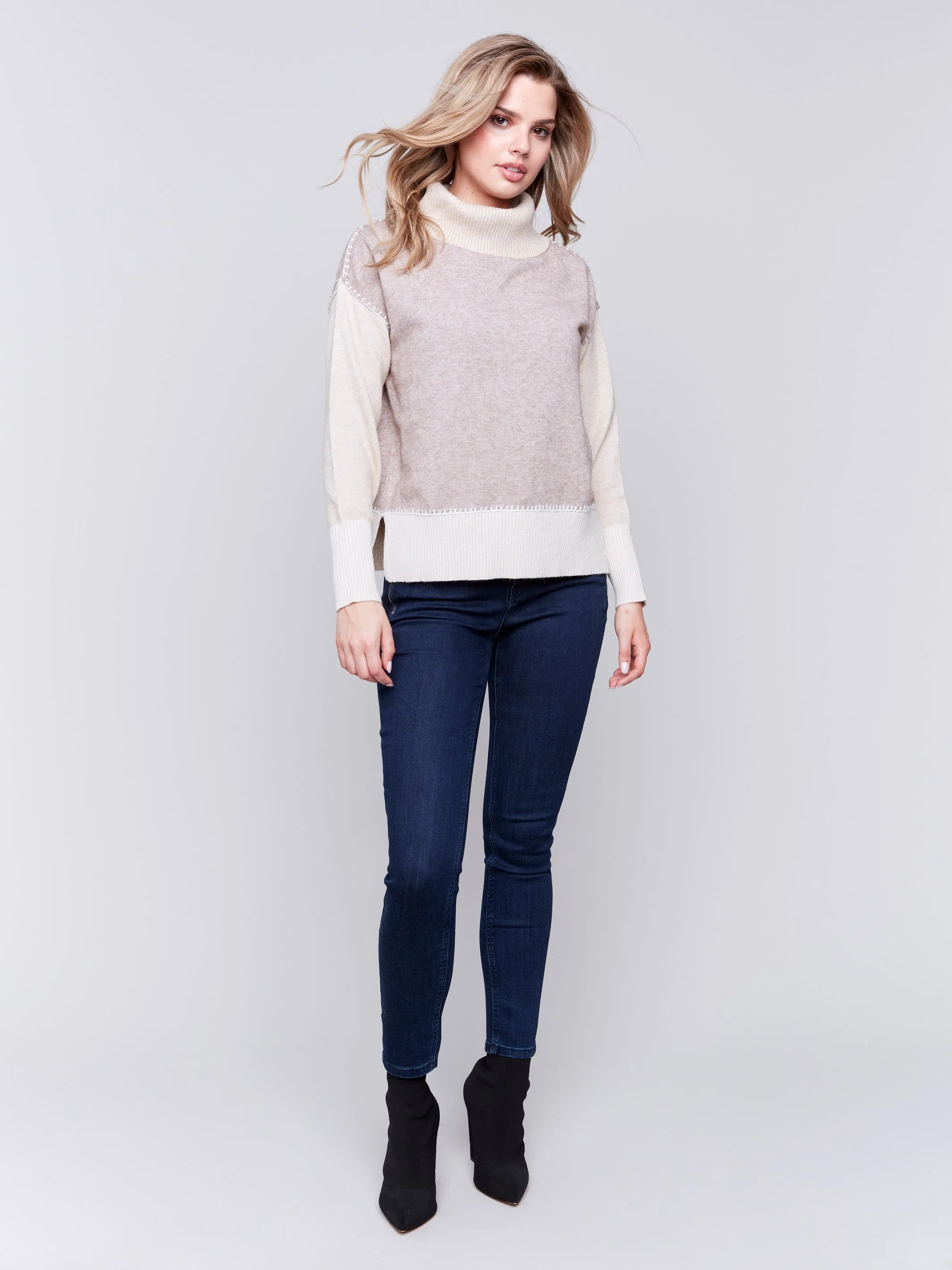 Color Block Turtleneck Sweater - Beige sold by Charlie B product image thumbnail 3