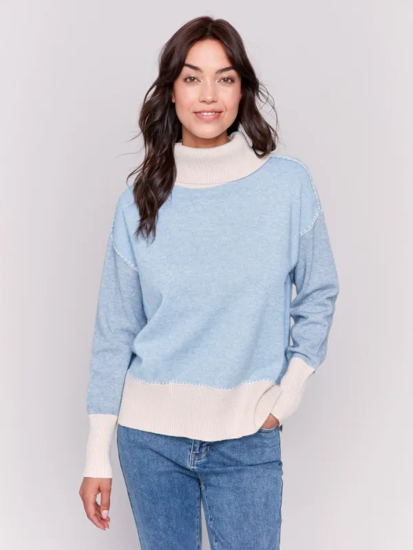 Color Block Turtleneck Sweater - Frost - H-Frost sold by Charlie B