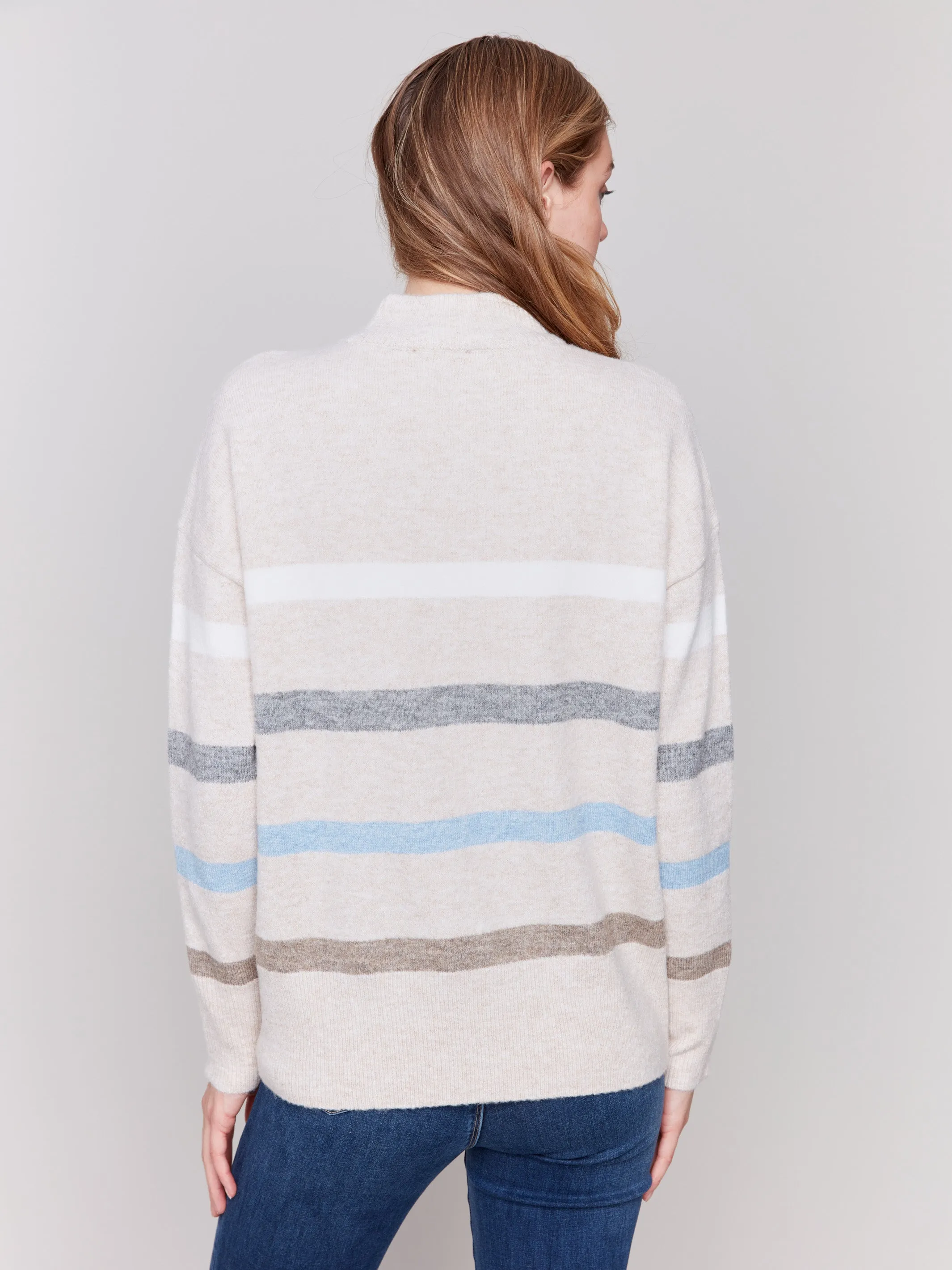 Printed Mock Neck Sweater with Sleeve Zippers - Beige sold by Charlie B product image thumbnail 3