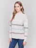 Printed Mock Neck Sweater with Sleeve Zippers - Beige sold by Charlie B