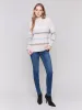 Printed Mock Neck Sweater with Sleeve Zippers - Beige sold by Charlie B