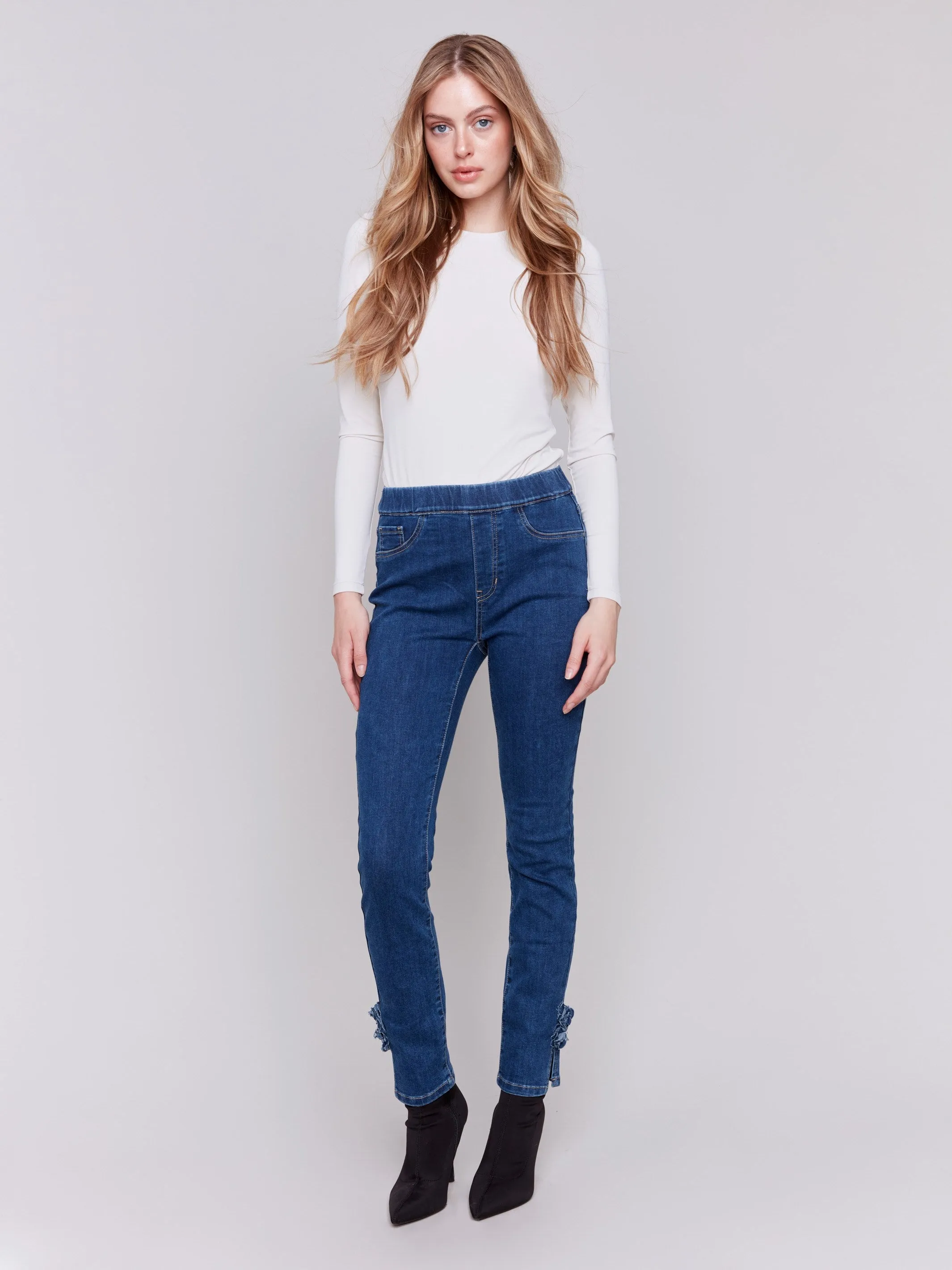 Slim Jeans with Side Roses - Indigo sold by Charlie B product image thumbnail 5