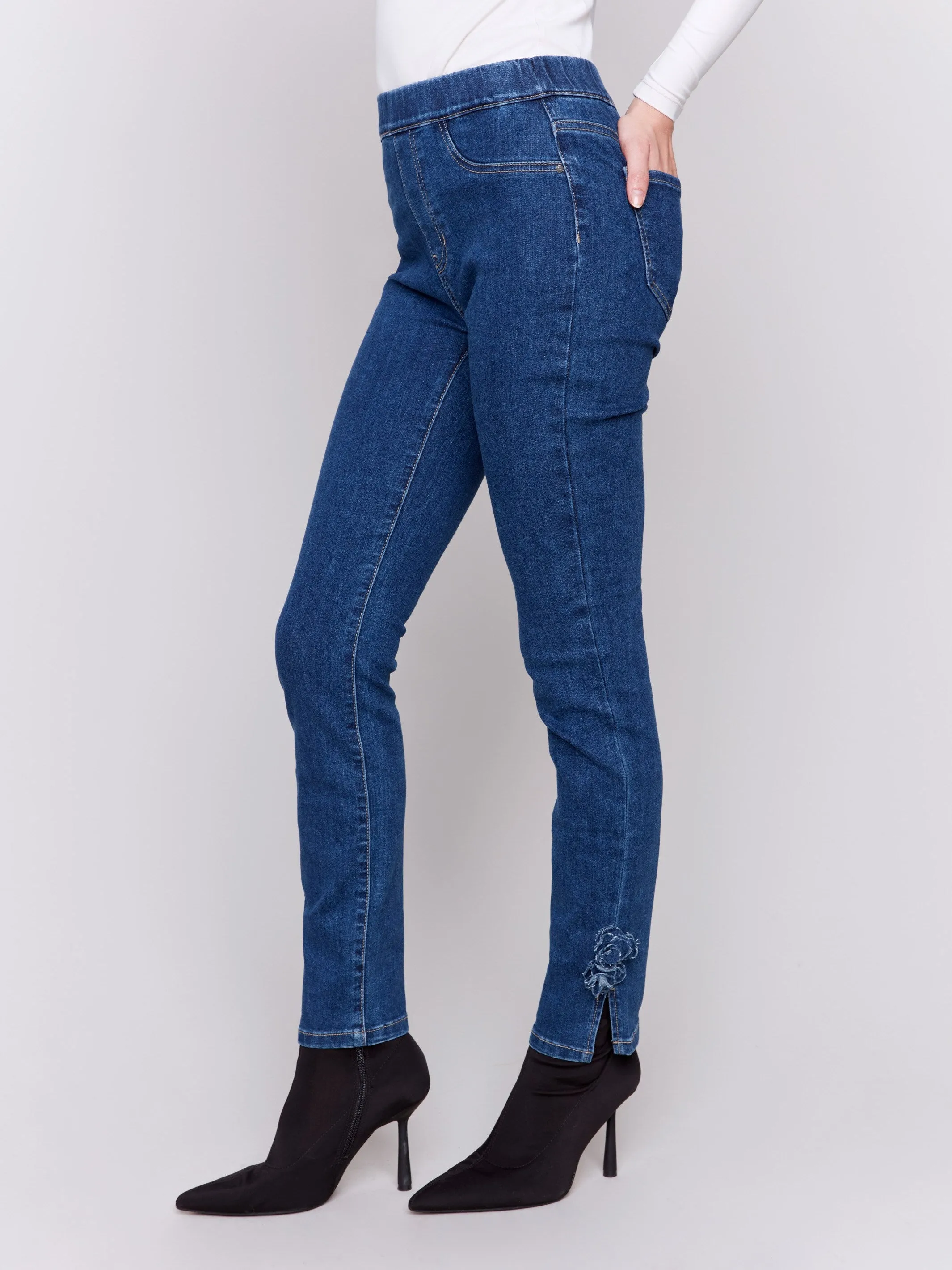 Slim Jeans with Side Roses - Indigo sold by Charlie B product image thumbnail 3