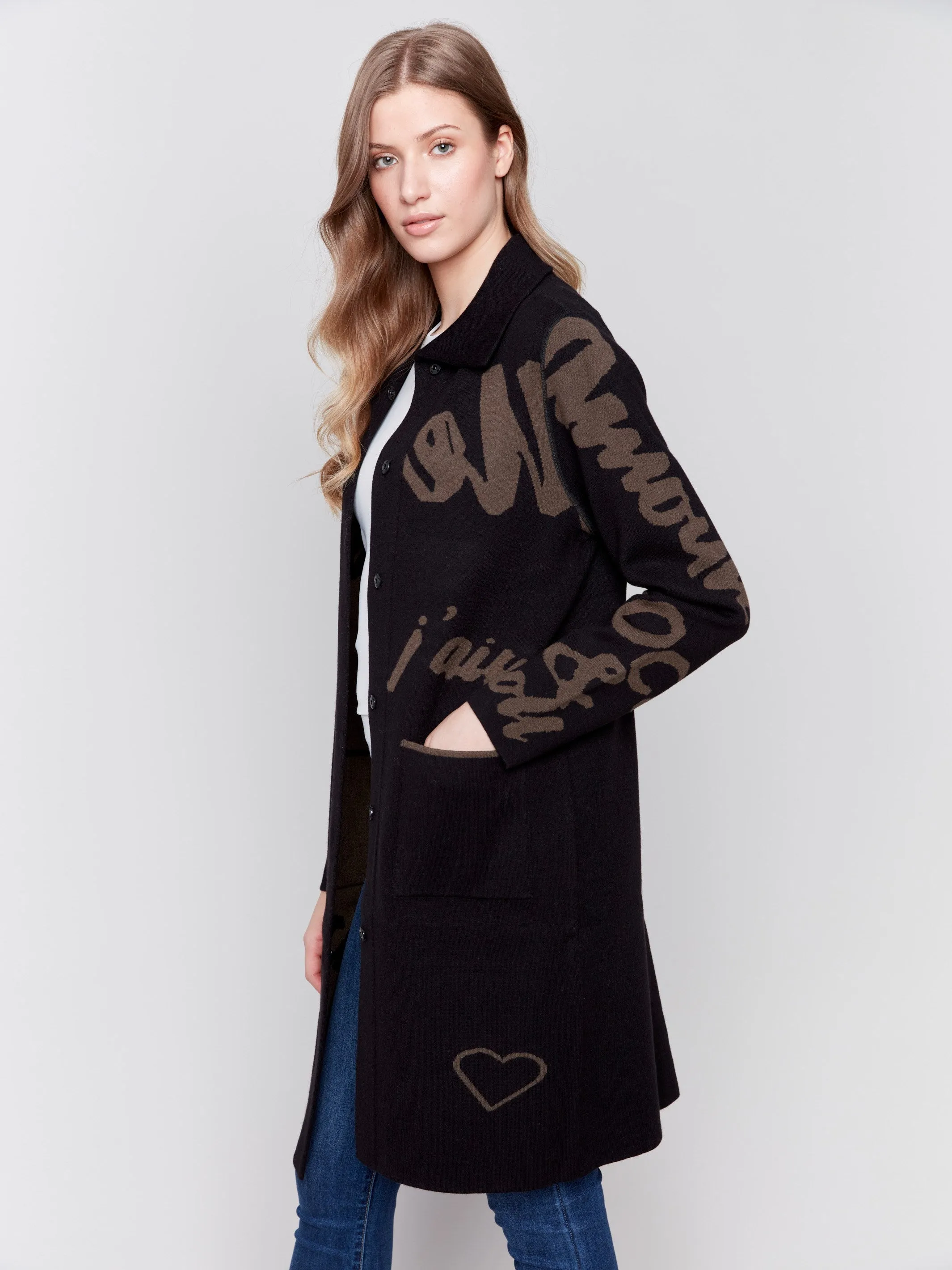 Reversible Jacquard Knit Cardigan - Spruce sold by Charlie B product image thumbnail 5