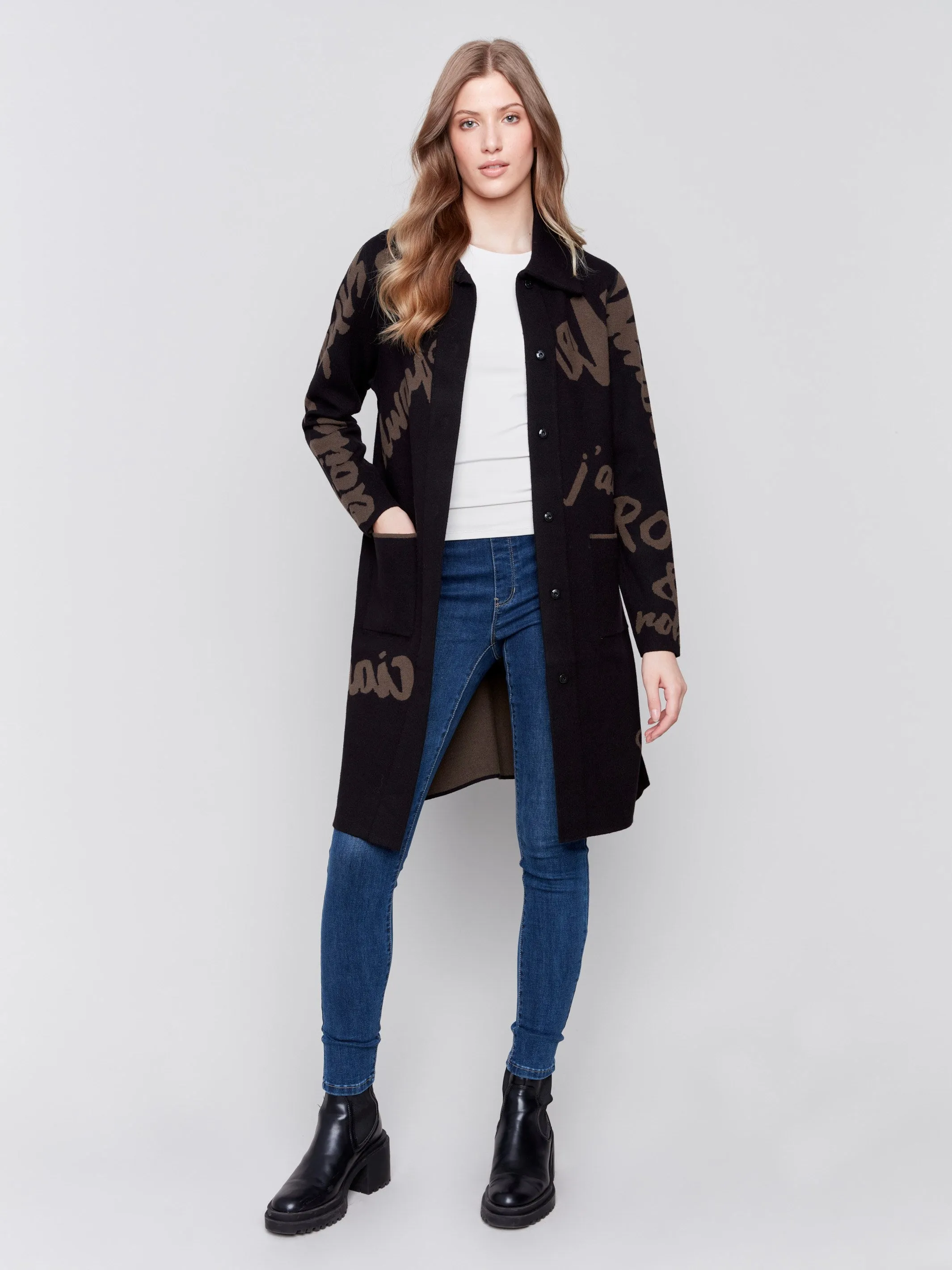 Reversible Jacquard Knit Cardigan - Spruce sold by Charlie B