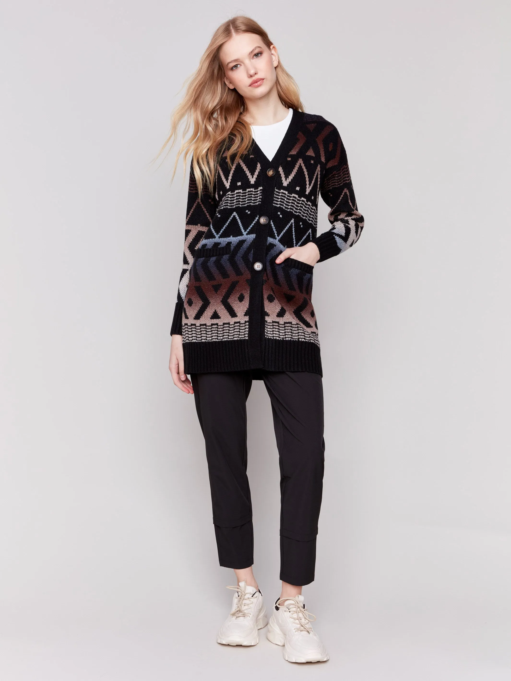 Long Ombre Pattern Cardigan - Midnight sold by Charlie B product image thumbnail 5