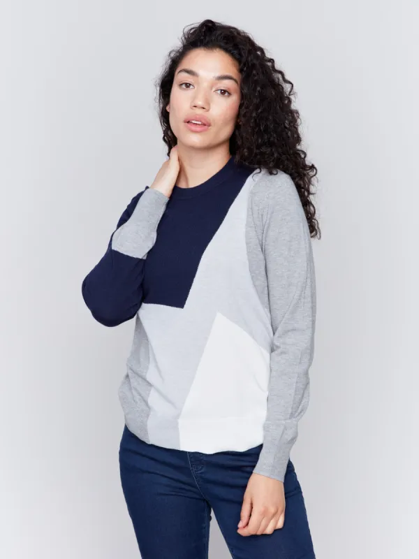 Color Block Crew Neck Sweater - Navy made by Charlie B