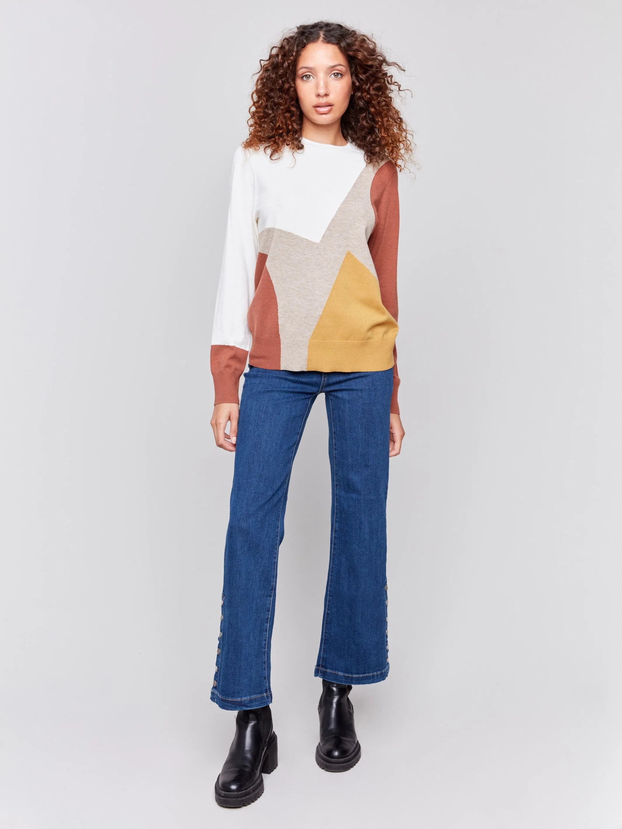 Color Block Crew Neck Sweater - Ecru sold by Charlie B product image thumbnail 2