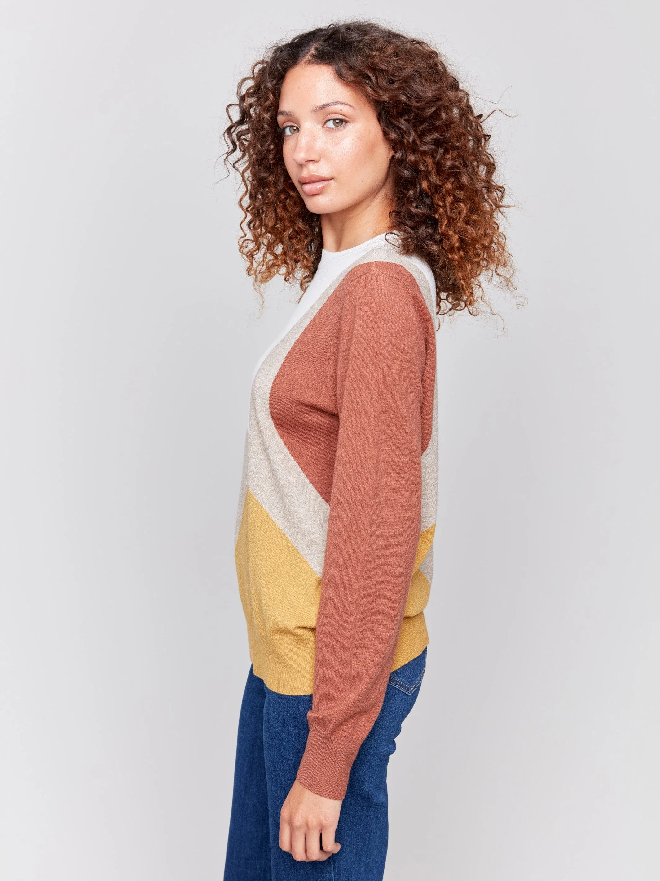 Color Block Crew Neck Sweater - Ecru sold by Charlie B product image thumbnail 3