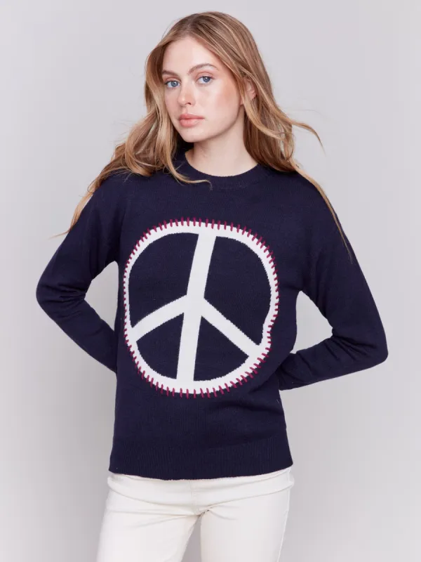 Peace Sign Sweater - Navy sold by Charlie B