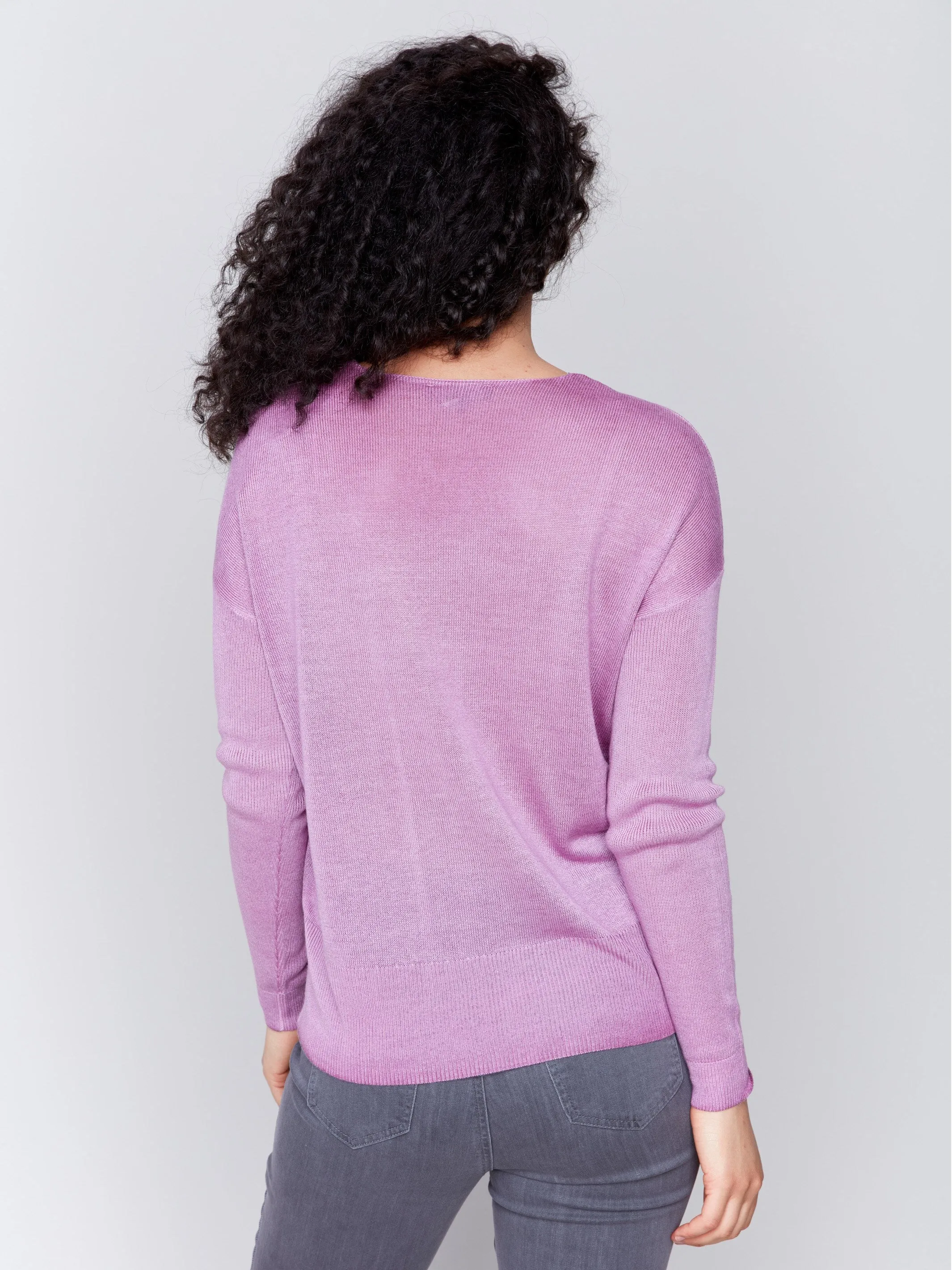 Snow Wash V-Neck Sweater - Mulberry sold by Charlie B product image thumbnail 3