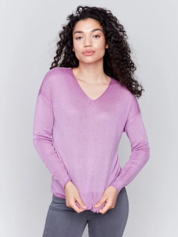 Snow Wash V-Neck Sweater - Mulberry sold by Charlie B