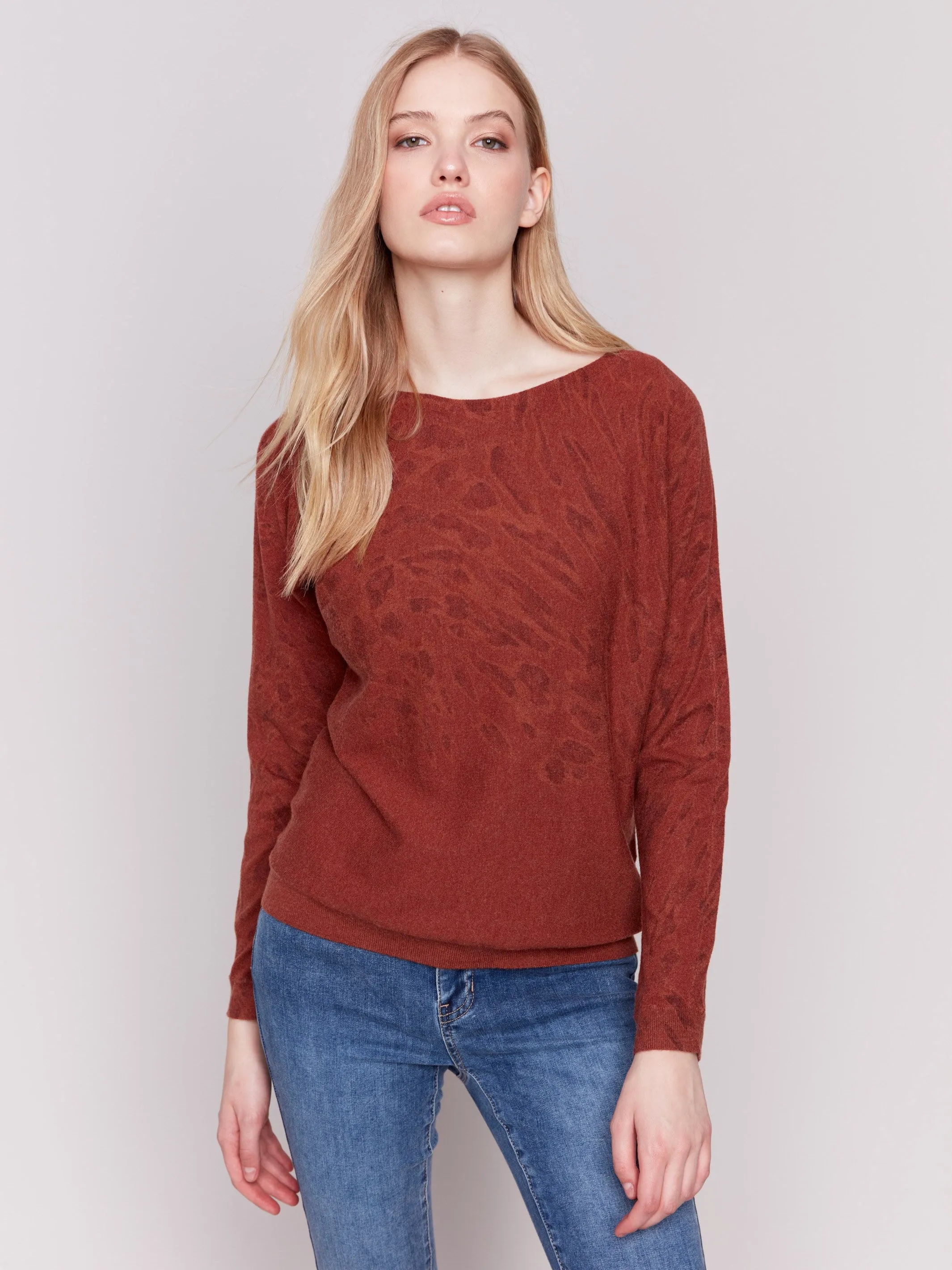Animal Print Batwing Sleeve Sweater - Terracotta sold by Charlie B