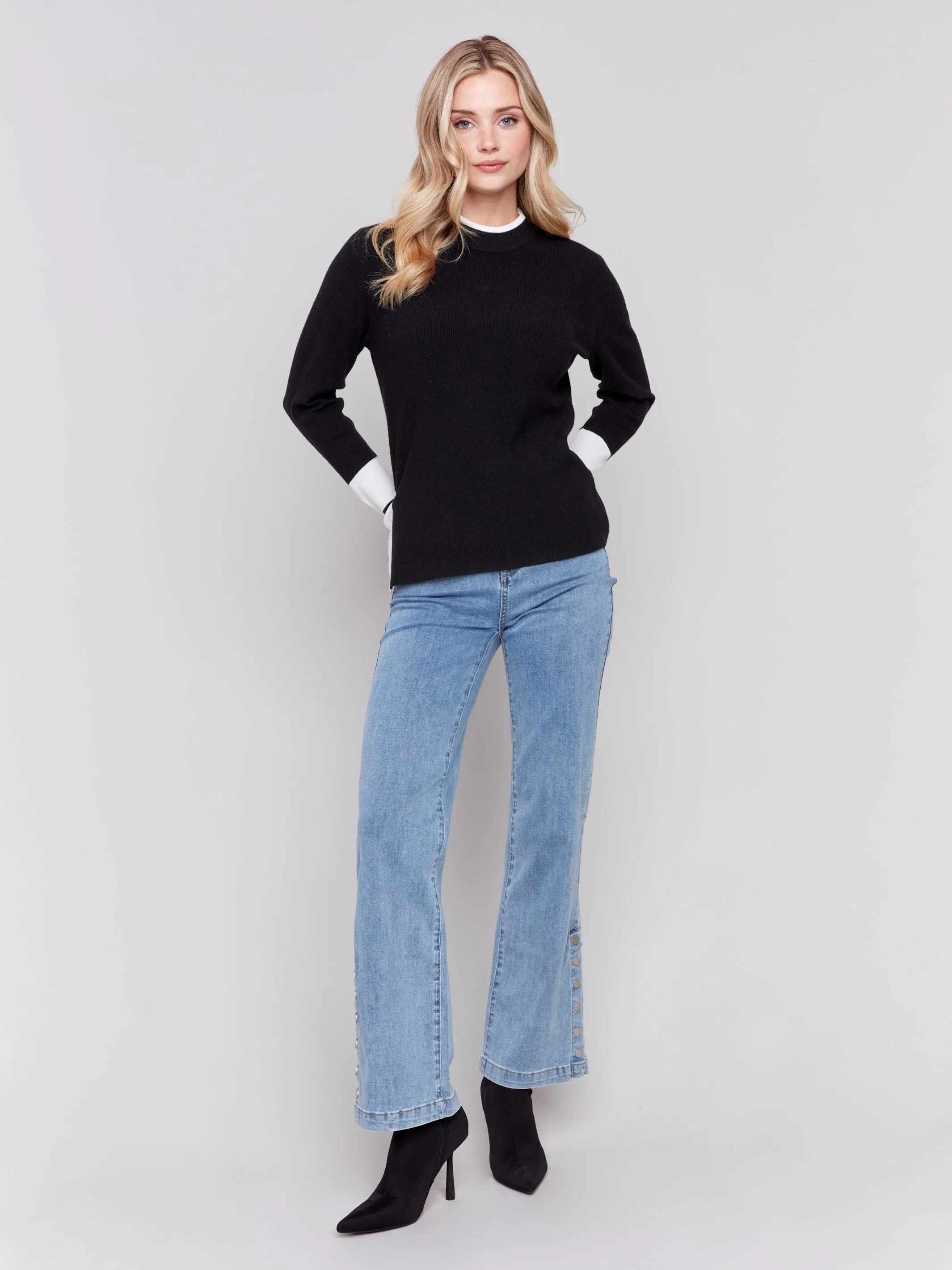 Crew Neck Sweater with Side Slit - Black sold by Charlie B product image thumbnail 5