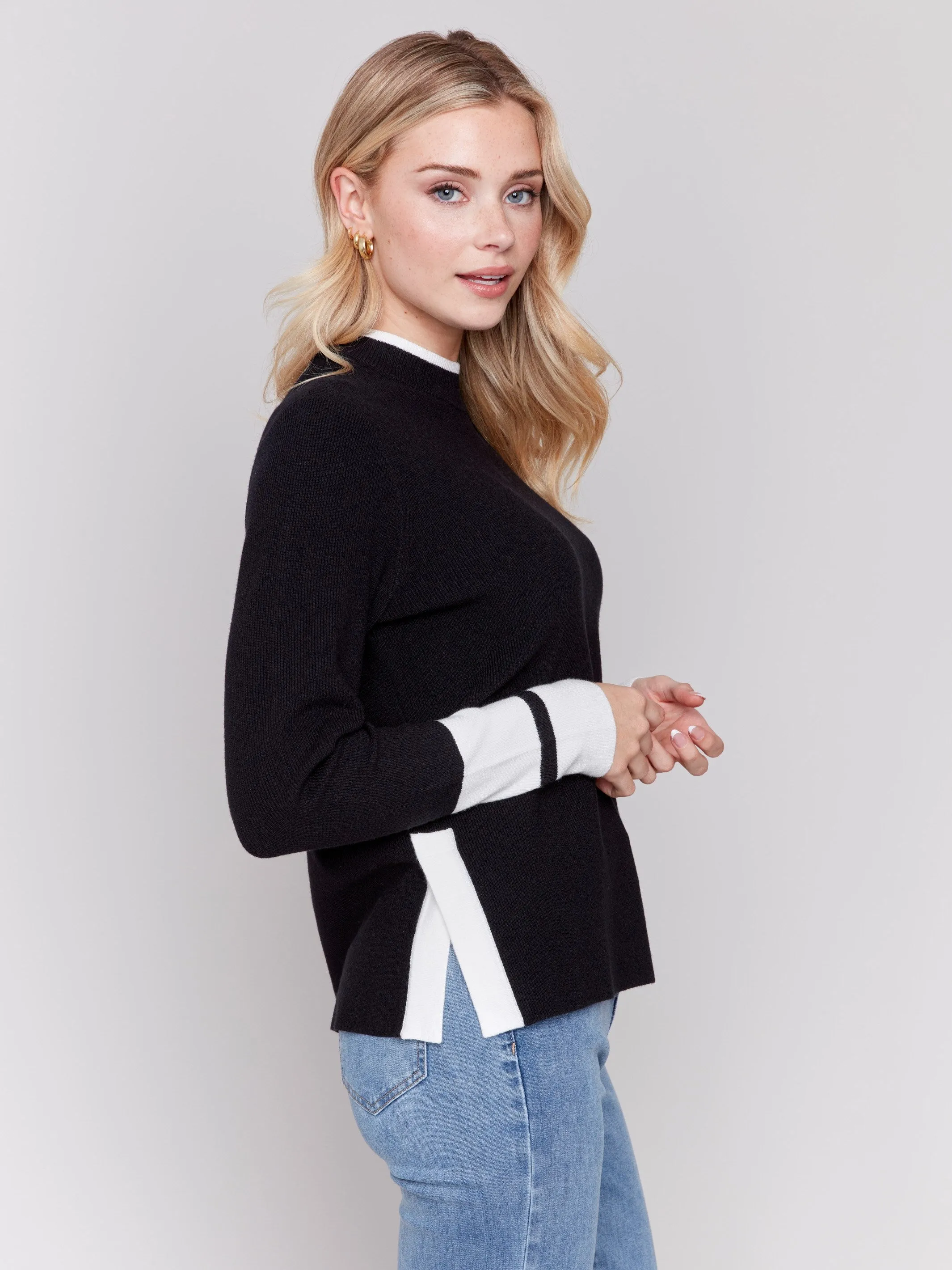 Crew Neck Sweater with Side Slit - Black sold by Charlie B product image thumbnail 2