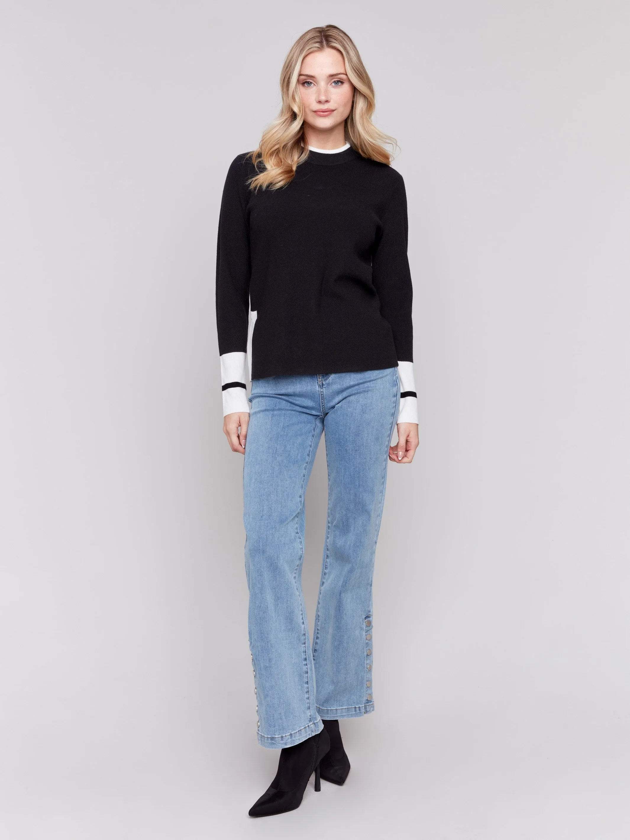 Crew Neck Sweater with Side Slit - Black sold by Charlie B product image thumbnail 4