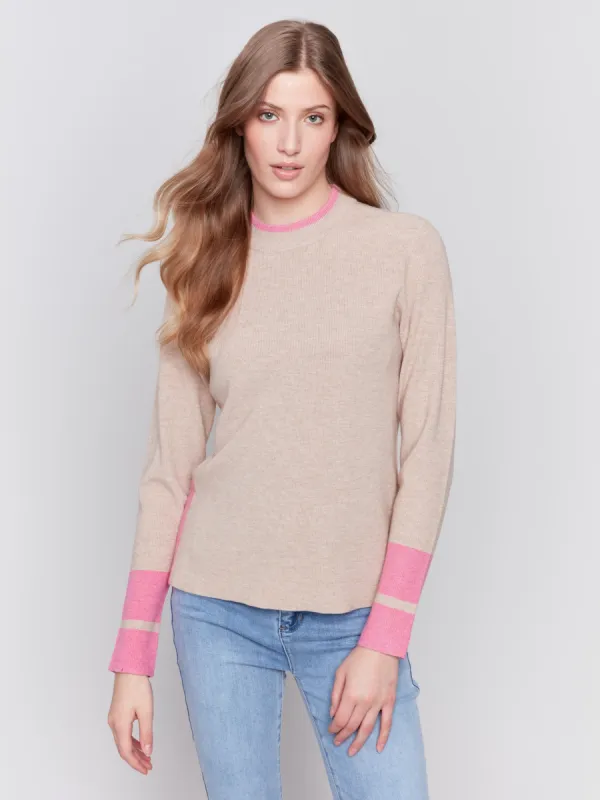 Crew Neck Sweater with Side Slit - Truffle sold by Charlie B