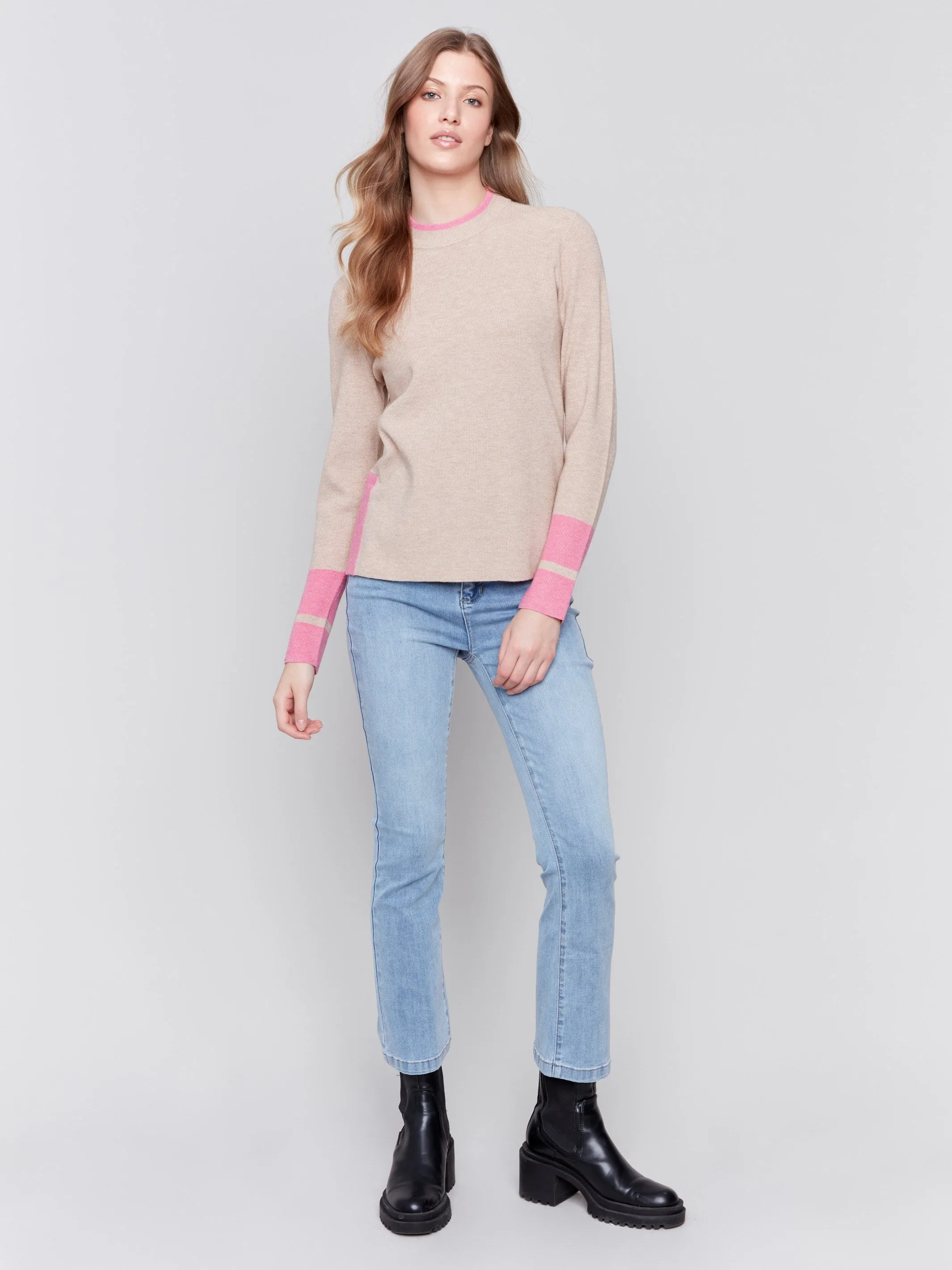 Crew Neck Sweater with Side Slit - Truffle sold by Charlie B product image thumbnail 2